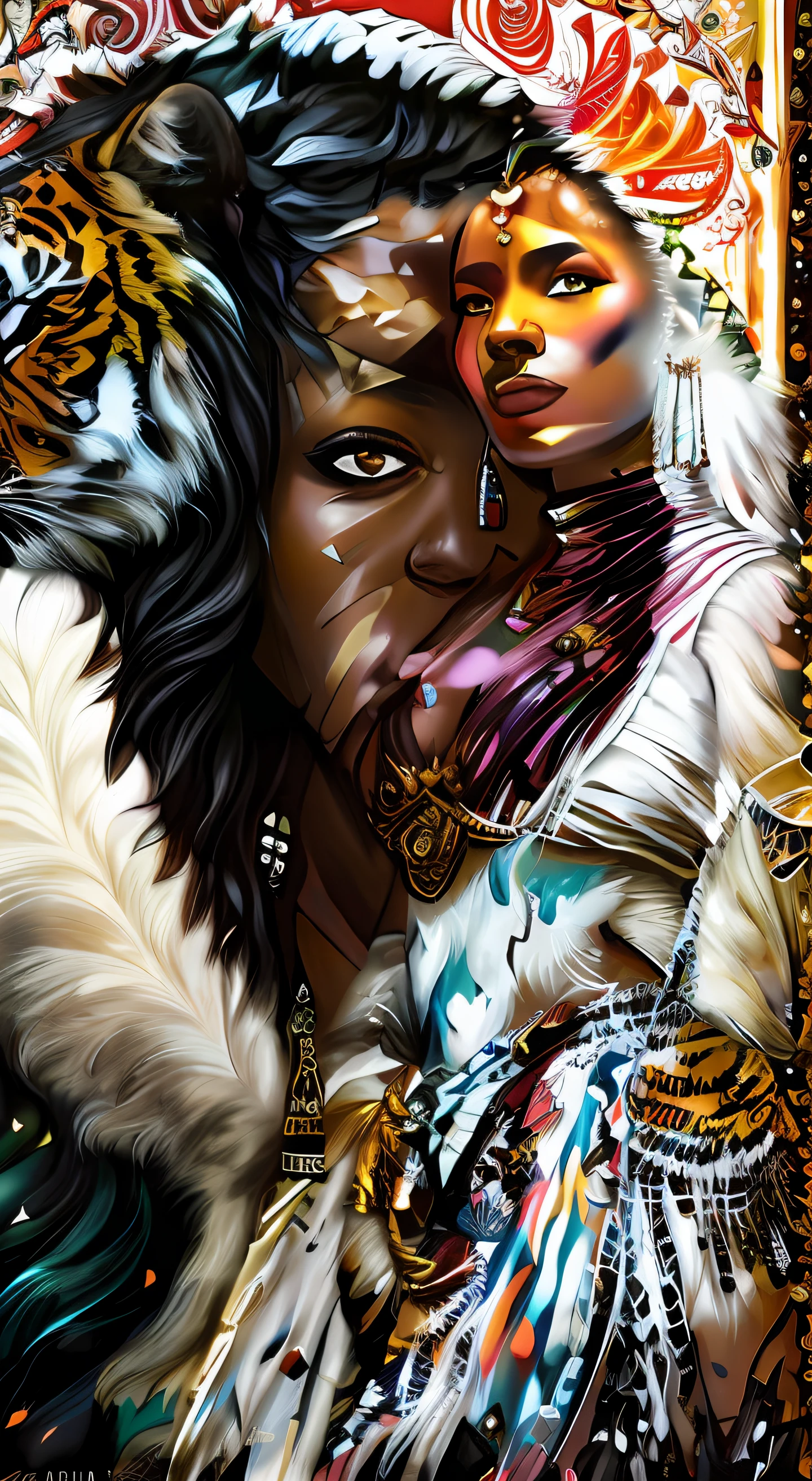 mulher de araffe em um vestido vermelho com um tigre em seu ombro, Princesa africana deslumbrante, pele escura deusa feminina do amor, Princesa negra africana, Rainha africana, Princesa Africana, Mitologia africana, Warrior Woman, uma bela mulher guerreira, lion warrior, Rainha guerreira, Alena Aenami e Artgerm, mulher linda, epic 3 d oshun, mulher africana
