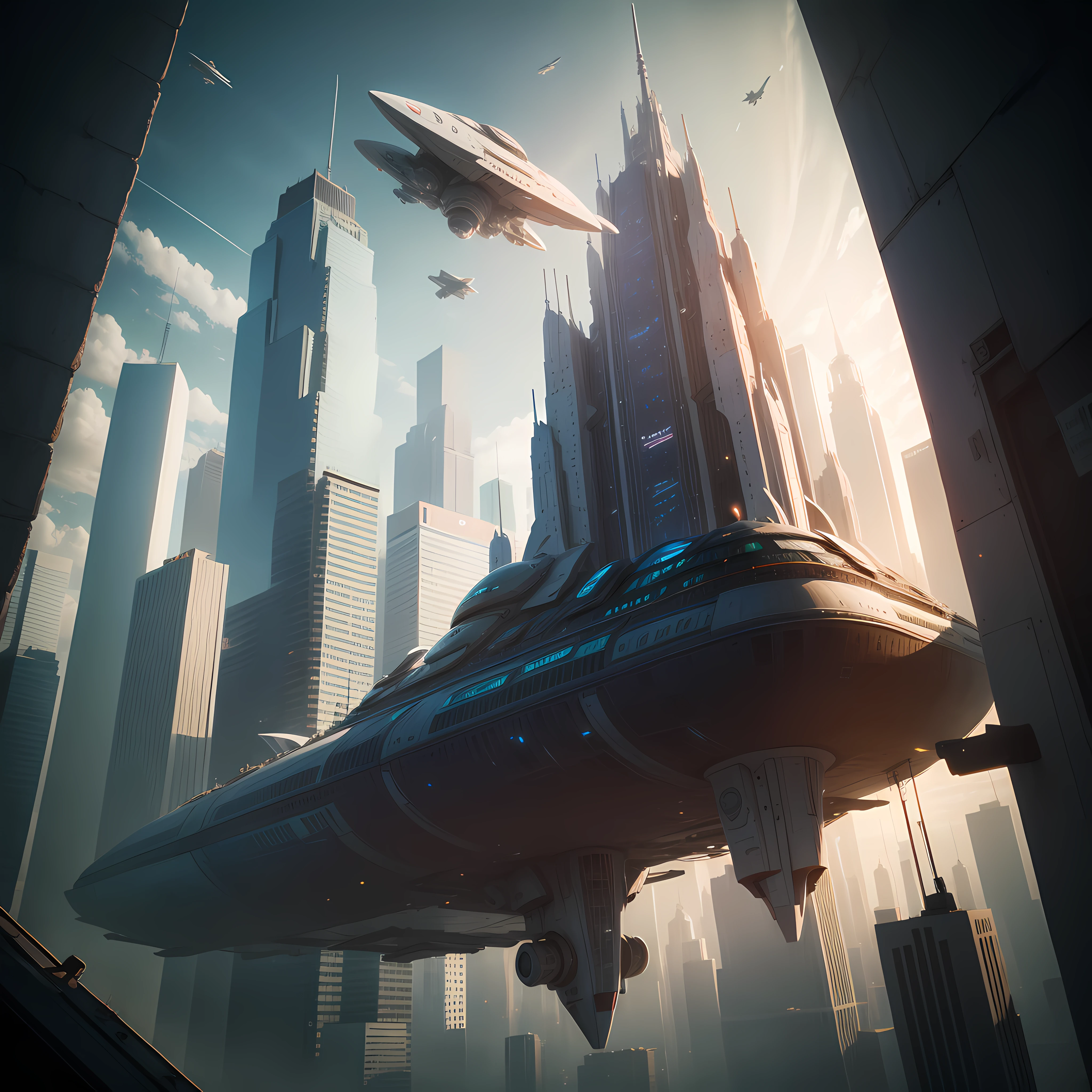 Spaceship over city
