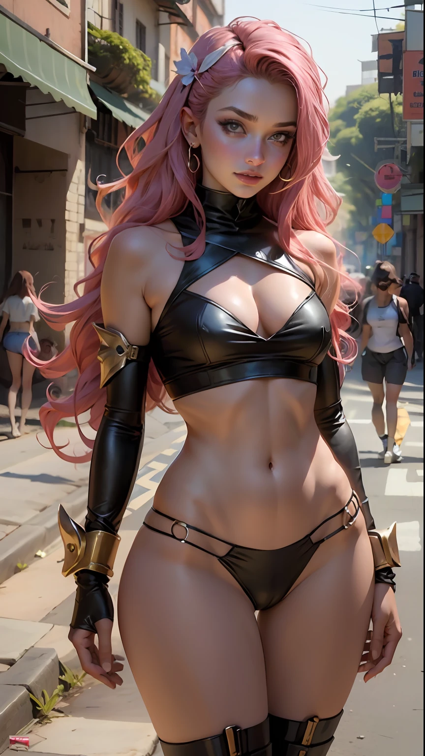 Linda mulher corpo definido detalhado usando cosplay do lufy, seios pequenos