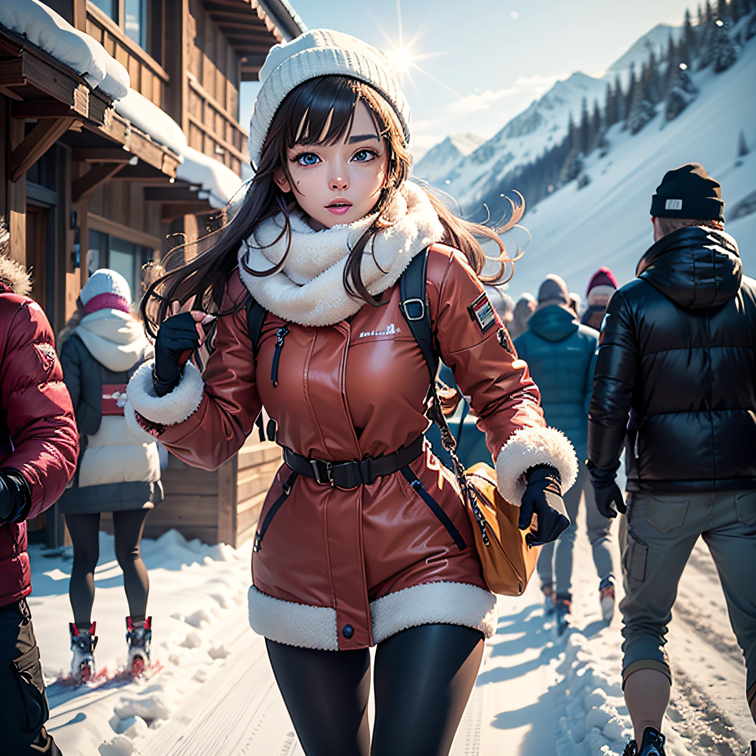 (masterpiece, best quality, beautiful anime art:1.4), beautiful anime_girl, (perfect face:1.8), (beautiful eyes:1.7), skiing_resort, full_body_shot, uncommon_attire, legwear, uncommon_background, sports, headwear, snowy_landscape, winter_vibes, scenic_view, bustling_activity, ski_lift, snow_capped_mountains, cozy_alpine_chalets, vibrant_slopes, winter_sun, snowflake_embellishments, stylish_outfit, vintage_meets_modern, whimsical_details, energetic_crowd, snowy_adventures, outdoor_recreation, dynamic_pose, elegant_movement, winter_sports_enthusiasts, action-packed_scene, thrilling_experiences, snow_fun, fashionable_choice, natural light, (sharp focus:1.6), highly detailed, ultra realistic, 8k