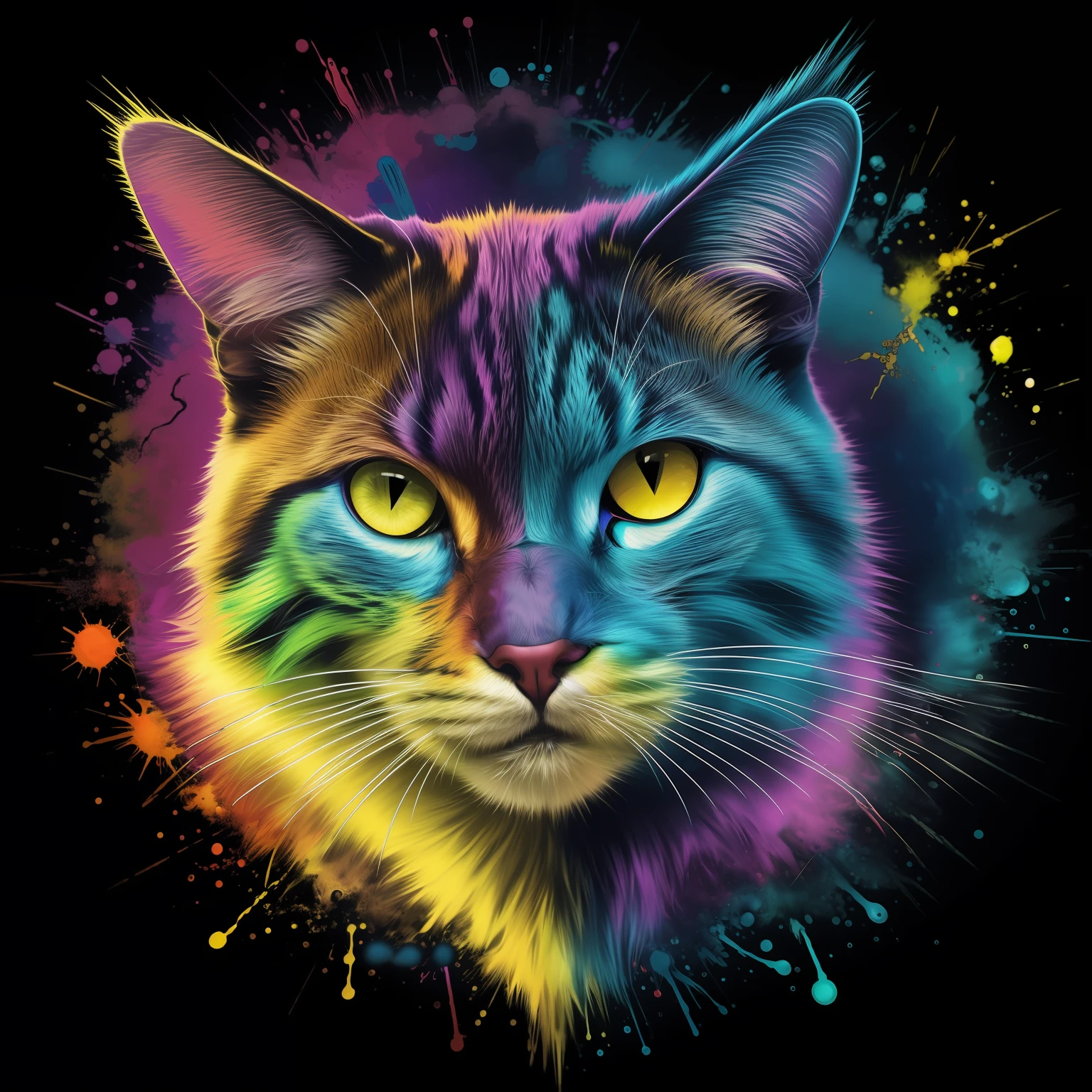 technicolor, vibrant, Chemical Cat, radioactive glow, Biohazard, abstract art by Petros Afshar, oversaturated