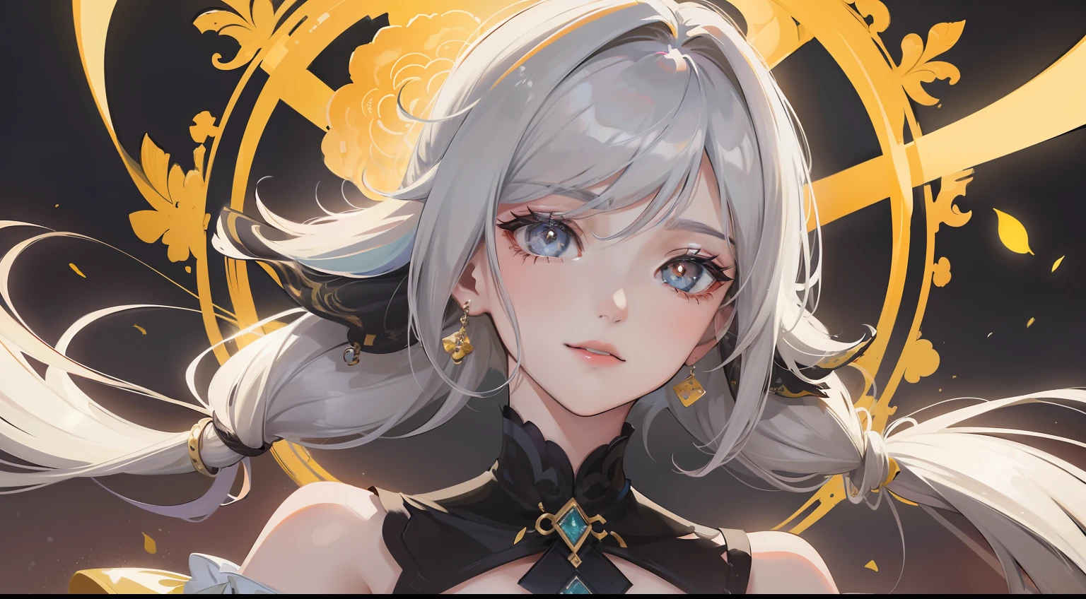 wallpaper genshin impact, (Obra-prima, qualidade superior, melhor qualidade, arte oficial, Beauty and Aesthetics: 1.2), (cor plana: 1.3), muito detalhado, rosto e olhos detalhados, cinematiclight, sfw, anime, profundidade de campo, 1 , Seduction Smile, solo, oficial, cabelo castanho, orelhas de raposa, rabo de cavalo, Hair Accessories, olhos verdes, sombra de olhos vermelhos, joias, mangas divididas, seios grandes, vestido, cauda, pulseira, uma cauda, boca ligeiramente aberta, Gray Chinese style background, Bling, meninado saco de dinheiro