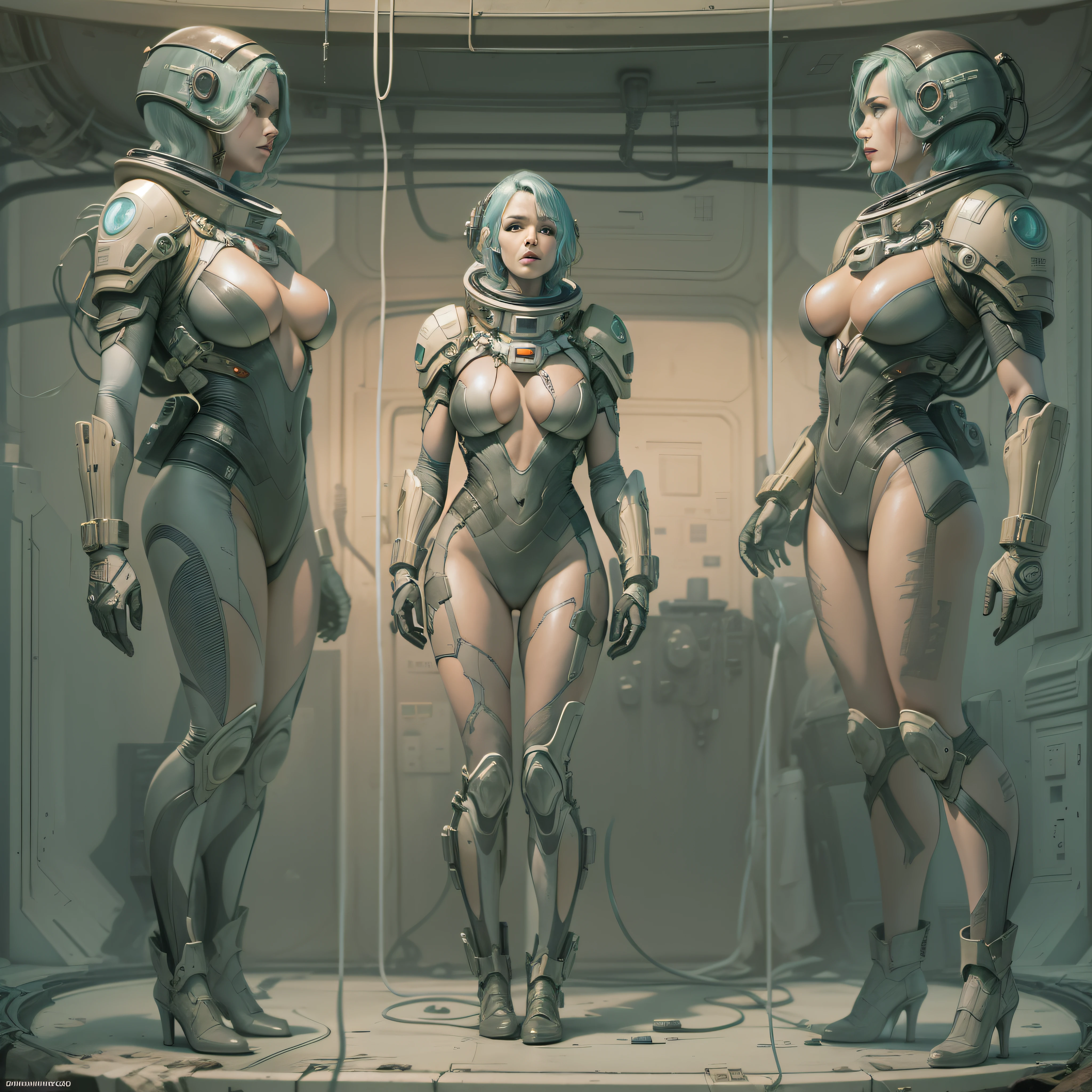 en estilo comic, basado en la pelicula prometheus, mujer perteneciente a la tripulacion de la spacecraft prometheus, exuberante y voluptuosa