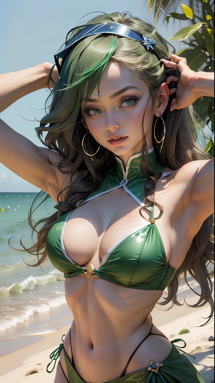 Linda mulher corpo definido detalhado usando cosplay Green lanterna, seios pequenos
