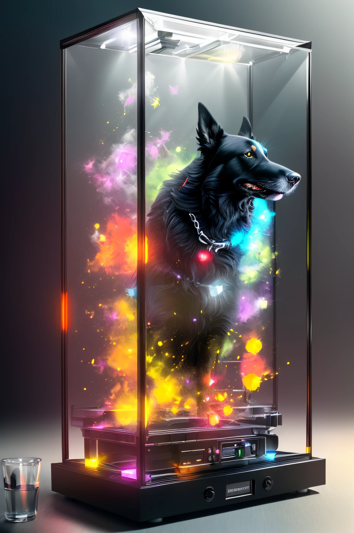 knollingcase,  black dog,  (((vibrant, photo realistic, realistic, dramatic,  sharp focus, 8k)))