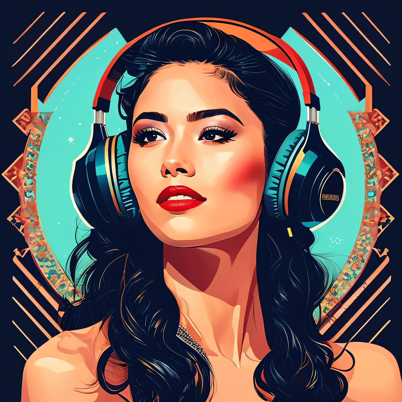 (masterpiece, best quality, beautiful:1.4), a woman with headphones on singing into a microphone, in style of digital illustration, vector artwork, vector art style, extremely high quality artwork, vector style drawing, vector art, jen bartel, digital art style, lowres, detailed vectorart, style digital painting, high quality artwork, digital art high quality, martin ansin artwork portrait, high quality portrait, wallpaper, 8k