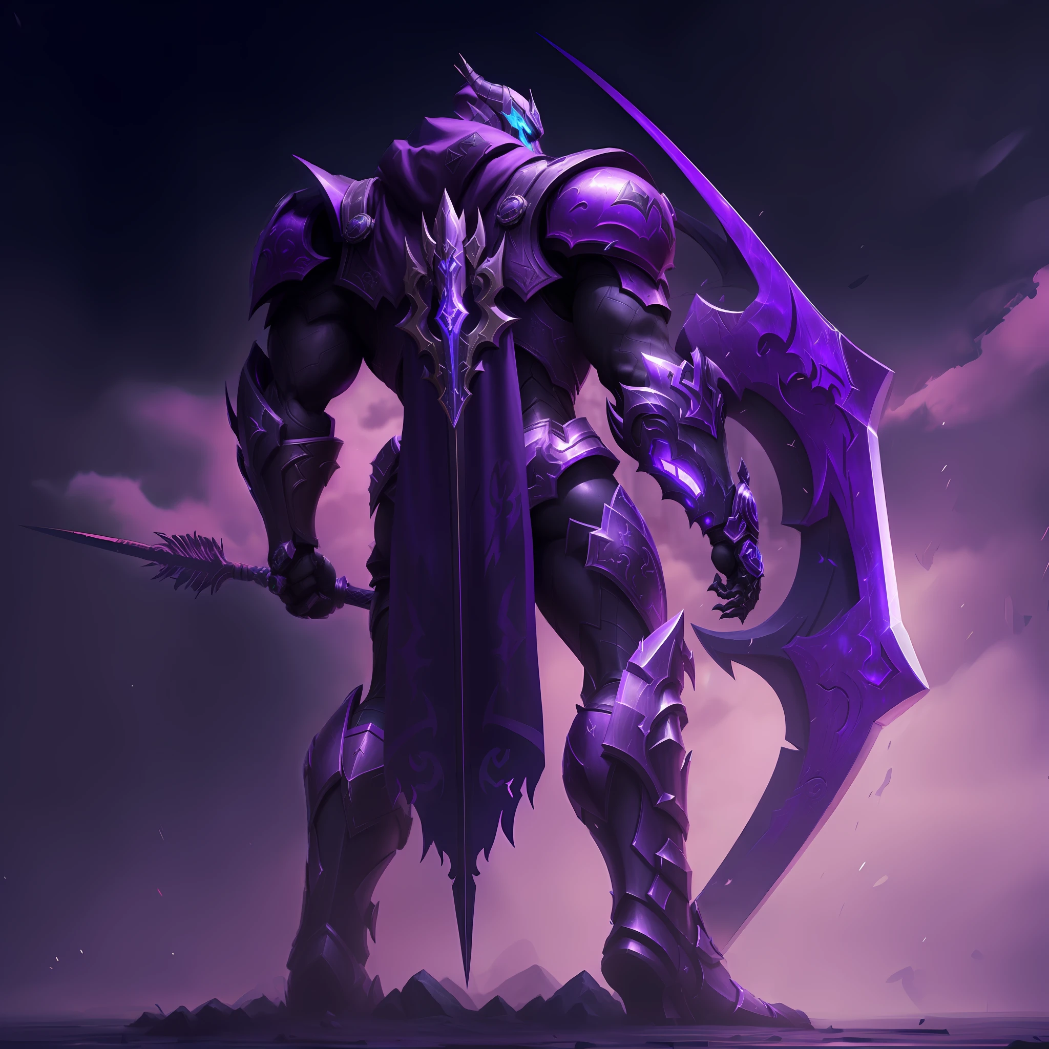 Arafed image of a purple and black robot with a sword, 8 K HD WallpaperArtefato jpeg, 8k hd wallpaperjpeg artefato, arte oficial splash, armadura roxa, Darksiders Estilo de Arte, Arte conceitual da Riot Games, iconic character splash art, Estilo Darksiders, Arte conceitual de League of Legends, Arte conceitual do jogo Blizzard, arte conceitual