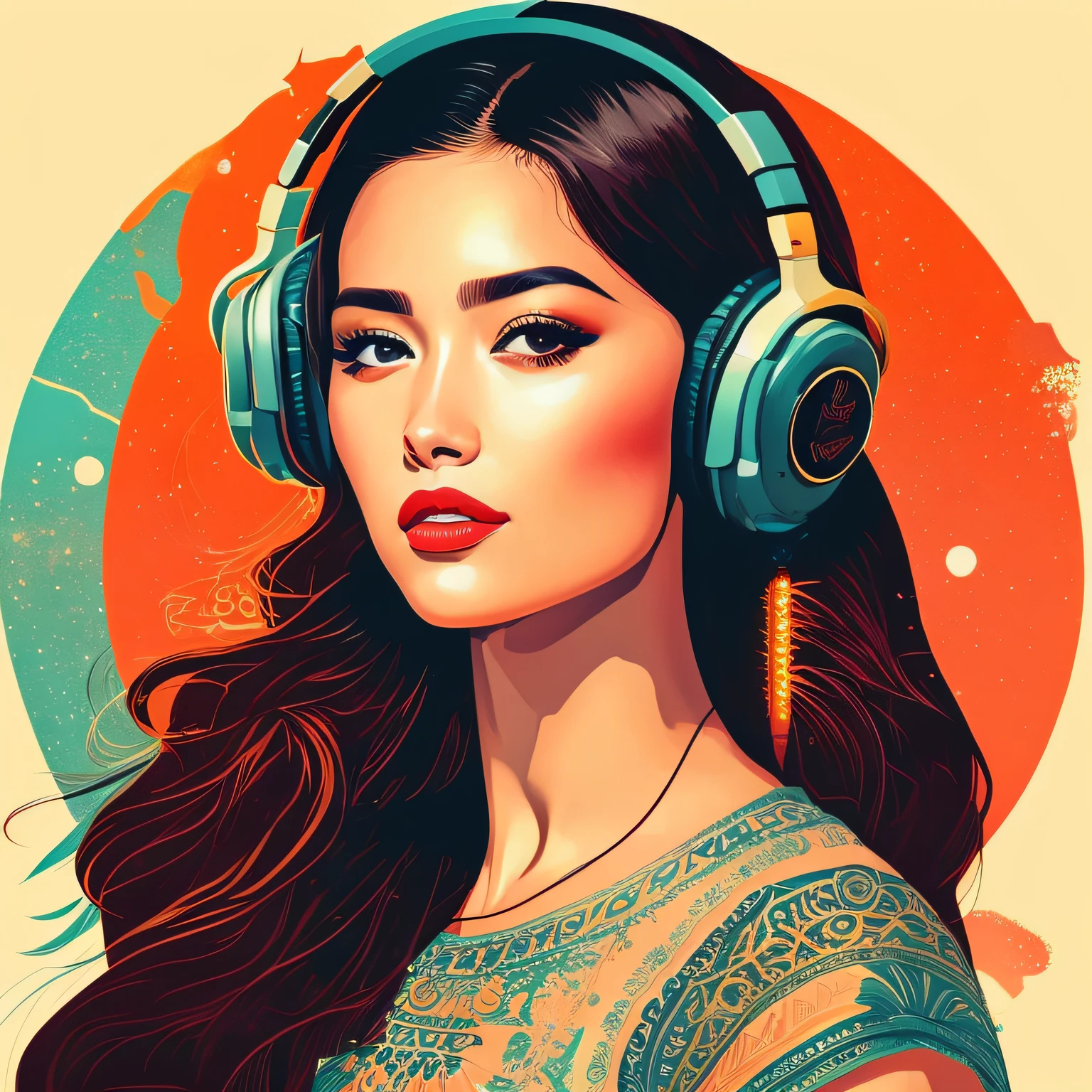 (masterpiece, best quality, beautiful:1.4), a woman with headphones on singing into a microphone, in style of digital illustration, vector artwork, vector art style, extremely high quality artwork, vector style drawing, vector art, jen bartel, digital art style, lowres, detailed vectorart, style digital painting, high quality artwork, digital art high quality, martin ansin artwork portrait, high quality portrait, wallpaper, 8k