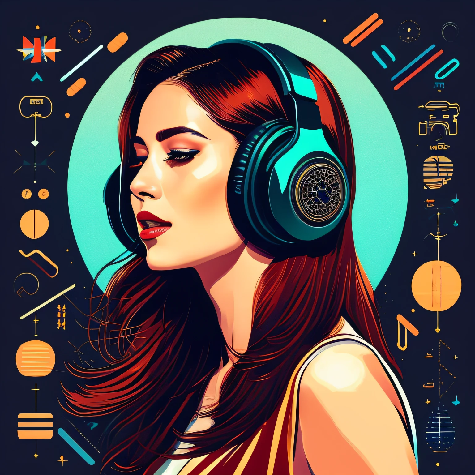 (masterpiece, best quality, beautiful:1.4), a woman with headphones on singing into a microphone, in style of digital illustration, vector artwork, vector art style, extremely high quality artwork, vector style drawing, vector art, jen bartel, digital art style, lowres, detailed vectorart, style digital painting, high quality artwork, digital art high quality, martin ansin artwork portrait, high quality portrait, wallpaper, 8k