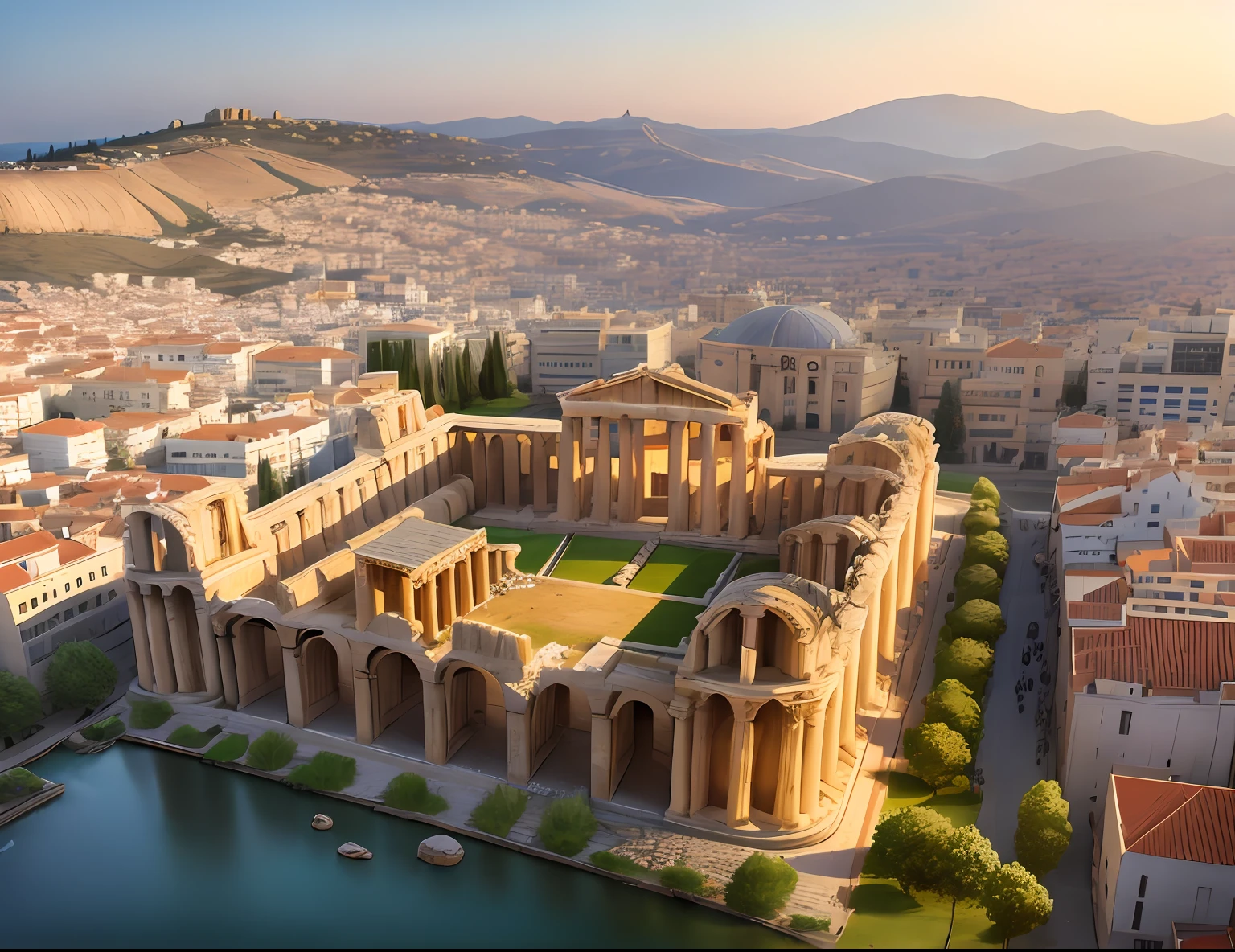 Draw Ancient Greece in realistic 3rd Athens with its ancient buildings 500 years BC