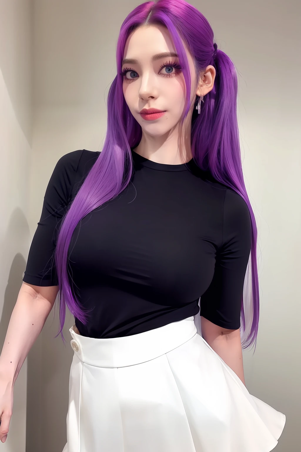 (8k, 4k, melhor qualidade, highres, ultra alta res:1.1), (obra-prima, realista, foto-realista:1.1), 1girl, corpo inteiro, twintails, cabelo loiro, olhos azuis, red-lips, (olhando para o espectador:2), cabelo absurdamente longo na cor loiro, long black eyelashes, sombra, rosto pequeno, olhos grandes azuis,
ombros nus,
alto contraste, vestido de cor roxa, abdomen with bands from yakuza to thigh, Part of the quatril is a purple skirt. arms with a cloth in white color, segurando uma adaga.