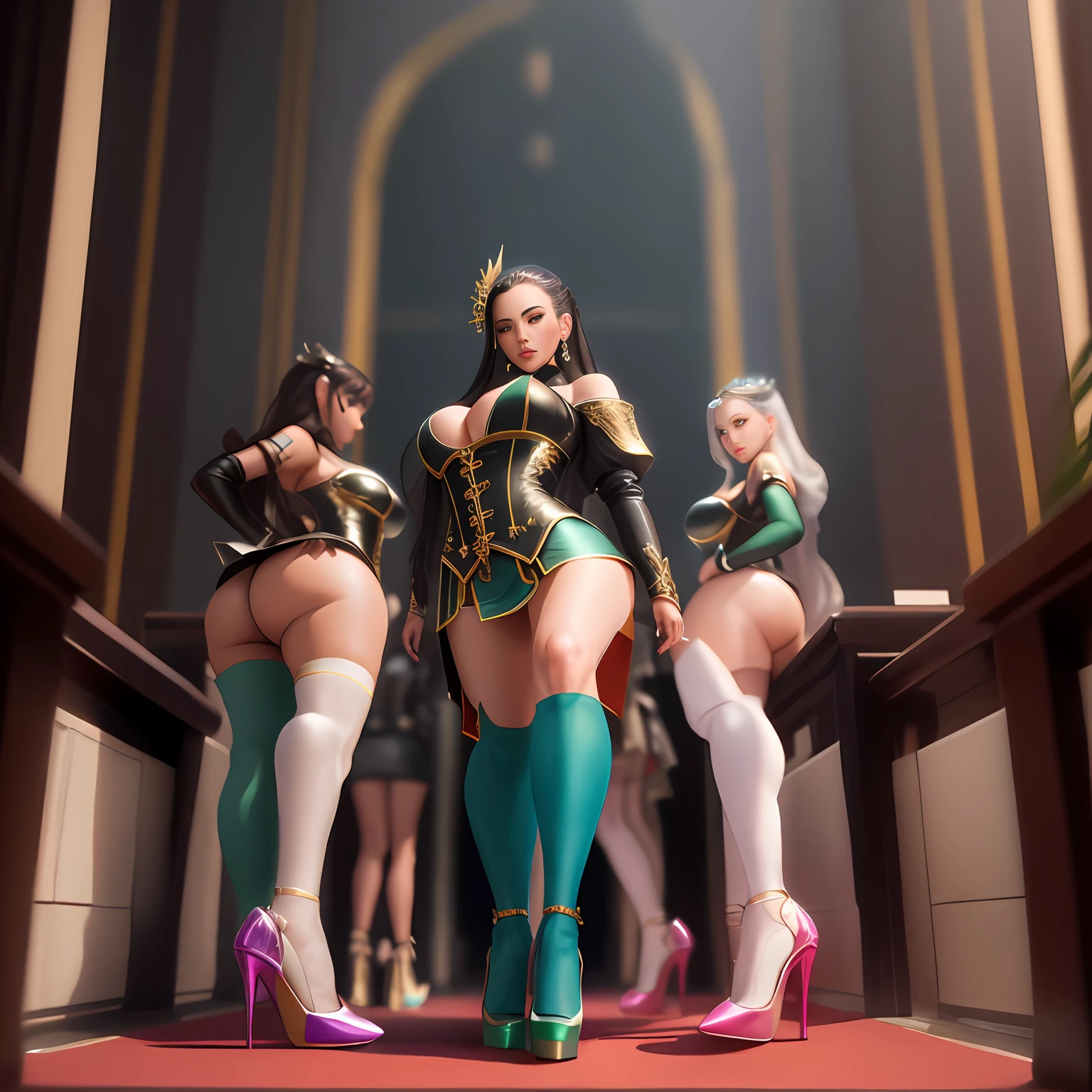 ,Republic of China clothing,huge tit, Big breasts Thin waist, Giant buttocks, Thick thighs, Must be a full-body image, There must be only one person in the whole picture, All high heels must be displayed in their entirety, The entire leg must be displayed in its entirety, Extra-long gloves must be worn, Must wear extra-long socks, High heels must be worn, It is forbidden to appear men, hearts in eyes, Seductive smile, Crystal earrings, forehead jewel, tahairband, Hairline, Ray tracing, From below, Chiaroscuro, Cinematic lighting, High detail, tachi-e, reflective light, hyper HD, Masterpiece, ccurate, Anatomically correct, Super detail, Textured skin, High details, High quality, Best quality, A high resolution, 16k