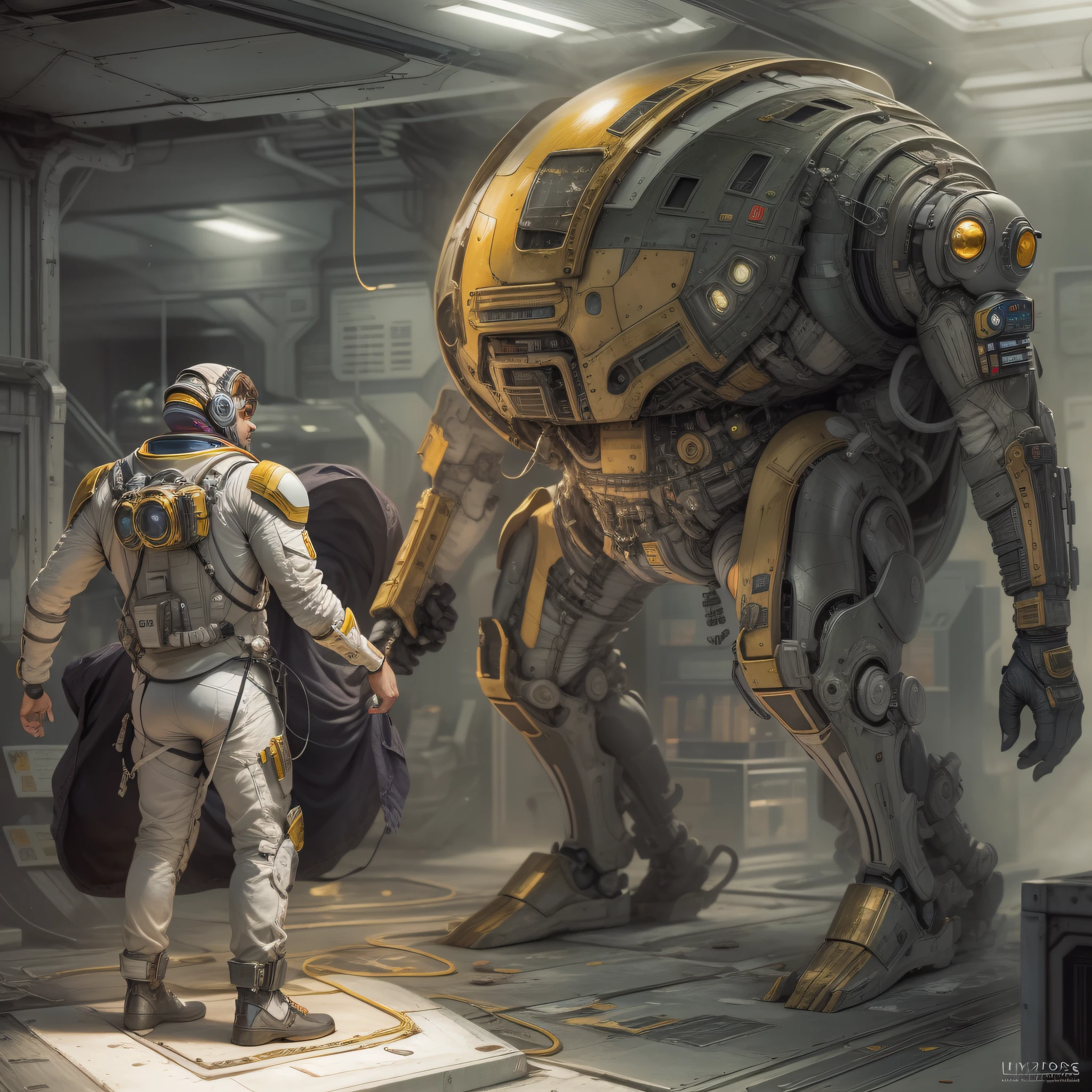 en estilo comic, basado en la pelicula prometheus: (( la tripulacion de la spacecraft prometheus, hombres y mujeres)), inspeccionas una ciudad de un planeta desconocido , con enormes edificios altamente tecnologicos. cuyos materiales de construccion son la plata, el oro y el bronc
