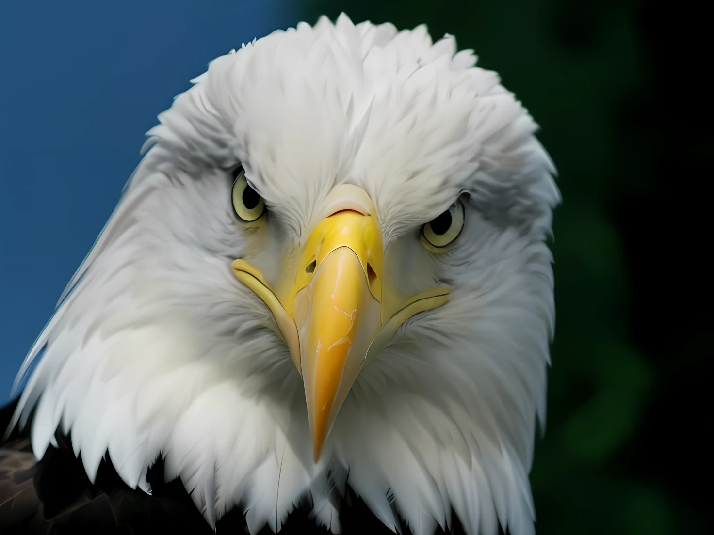 Araffe looking at the camera with a very large beak, Eagle Head, olhar irritado, Scowling, olhar irritado, head of an eagle, bald eagle, eagle beak, fierce expression, with the beak of an eagle, an eagle, angry looking at camera, visivelmente irritado, parecendo irritado, Serious expression, intense expression, olhar orgulhoso, Second Eagle Head