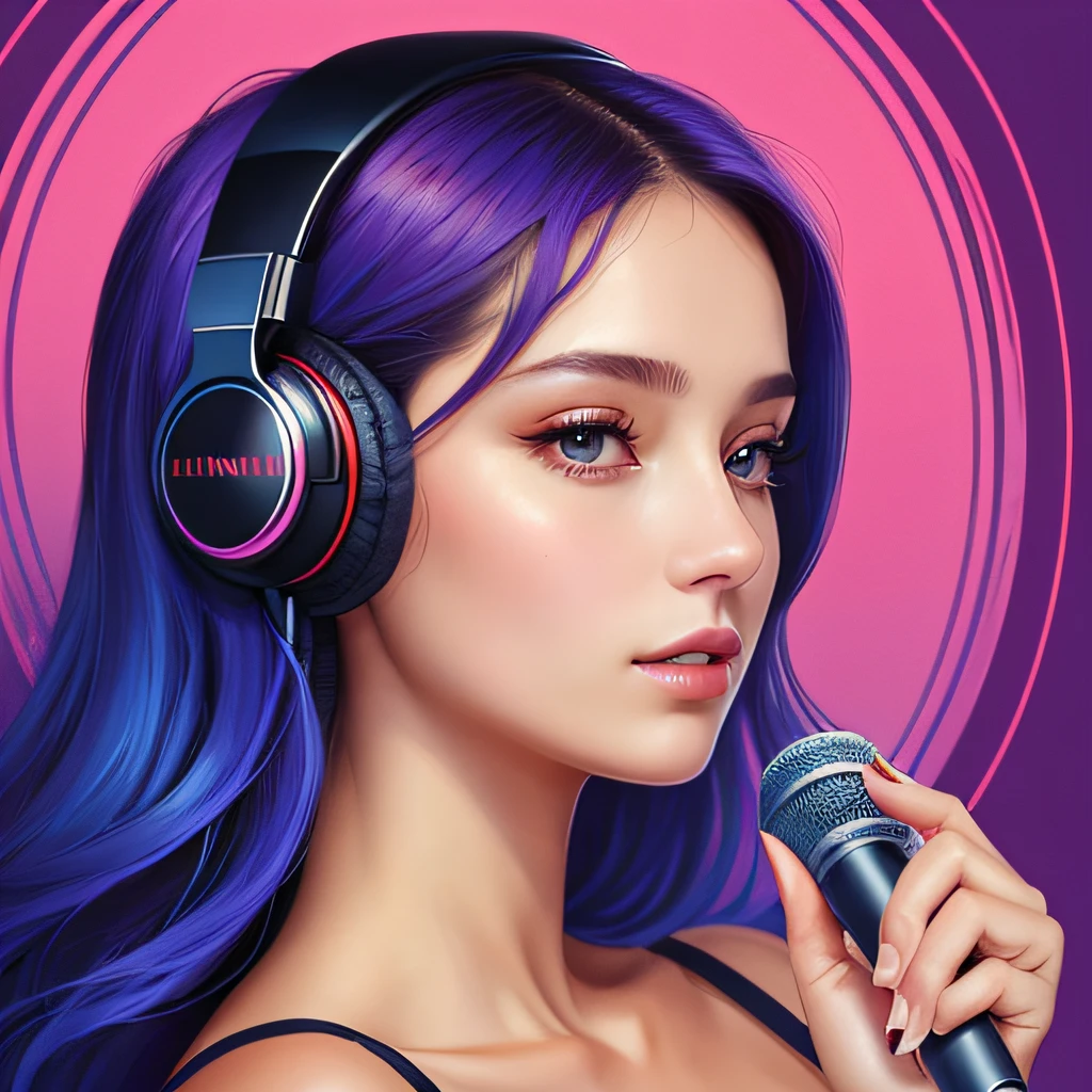 (masterpiece, best quality, beautiful:1.4), a woman with headphones on singing into a microphone, in style of digital illustration, vector artwork, vector art style, extremely high quality artwork, vector style drawing, vector art, jen bartel, digital art style, lowres, detailed vectorart, style digital painting, high quality artwork, digital art high quality, martin ansin artwork portrait, high quality portrait, wallpaper, 8k
