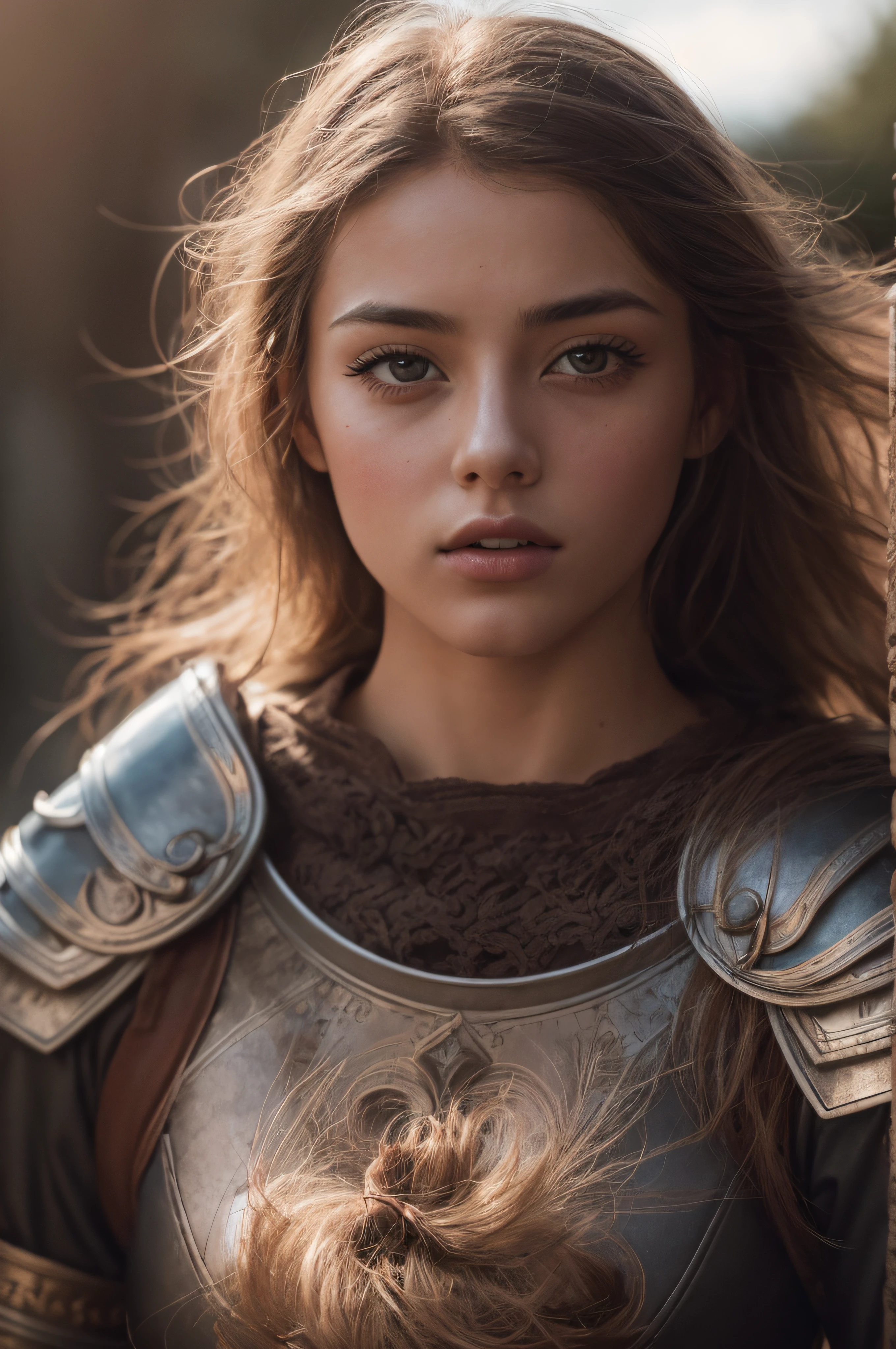 RAW photo, a 22-year-old-girl, Joan d'arc, in medieval battle suit, in the middle of medieval war, (1girl), (realistic), (photo-realistic:1.5), lipstick,(RAW photo, 8k uhd, film grain), Sharp Eyeliner, Blush Eyeshadow With Thick Eyelashes, extremely delicate and beautiful, 8k, soft lighting, high quality, highres, sharp focus, extremely detailed, (sunlight on face), beautiful detailed eyes, extremely detailed eyes and face, masterpiece, cinematic lighting, (high detailed skin:1.2), 8k uhd, dslr, soft lighting, high quality, film grain, Fujifilm XT3