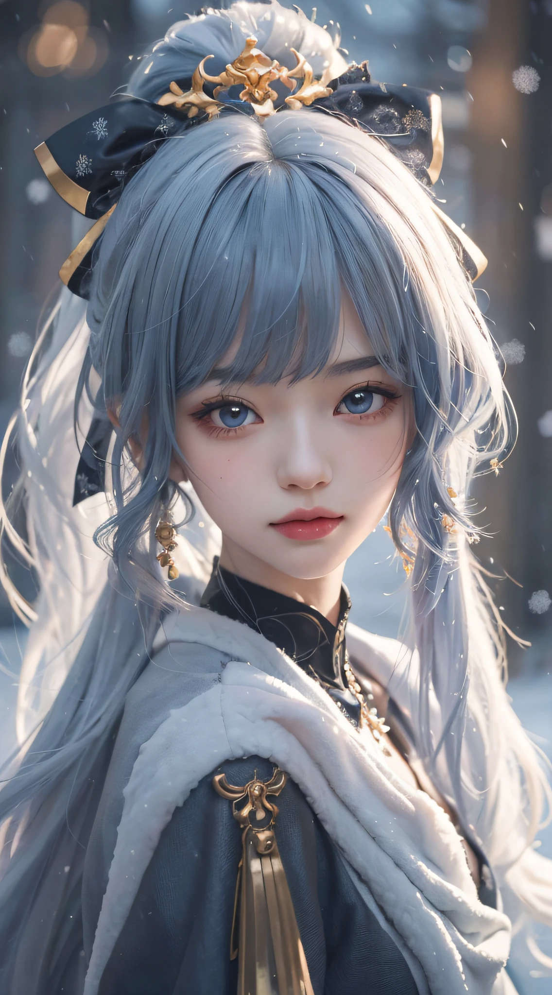 Anime girl with long hair and blue eyes in winter scene, Guviz-style artwork, Guviz, a beautiful anime portrait, Stunning anime face portrait, style of anime4 K, Detailed digital anime art, detailed portrait of an anime girl, Guweiz on ArtStation Pixiv, Digital anime art, Guweiz in Pixiv ArtStation