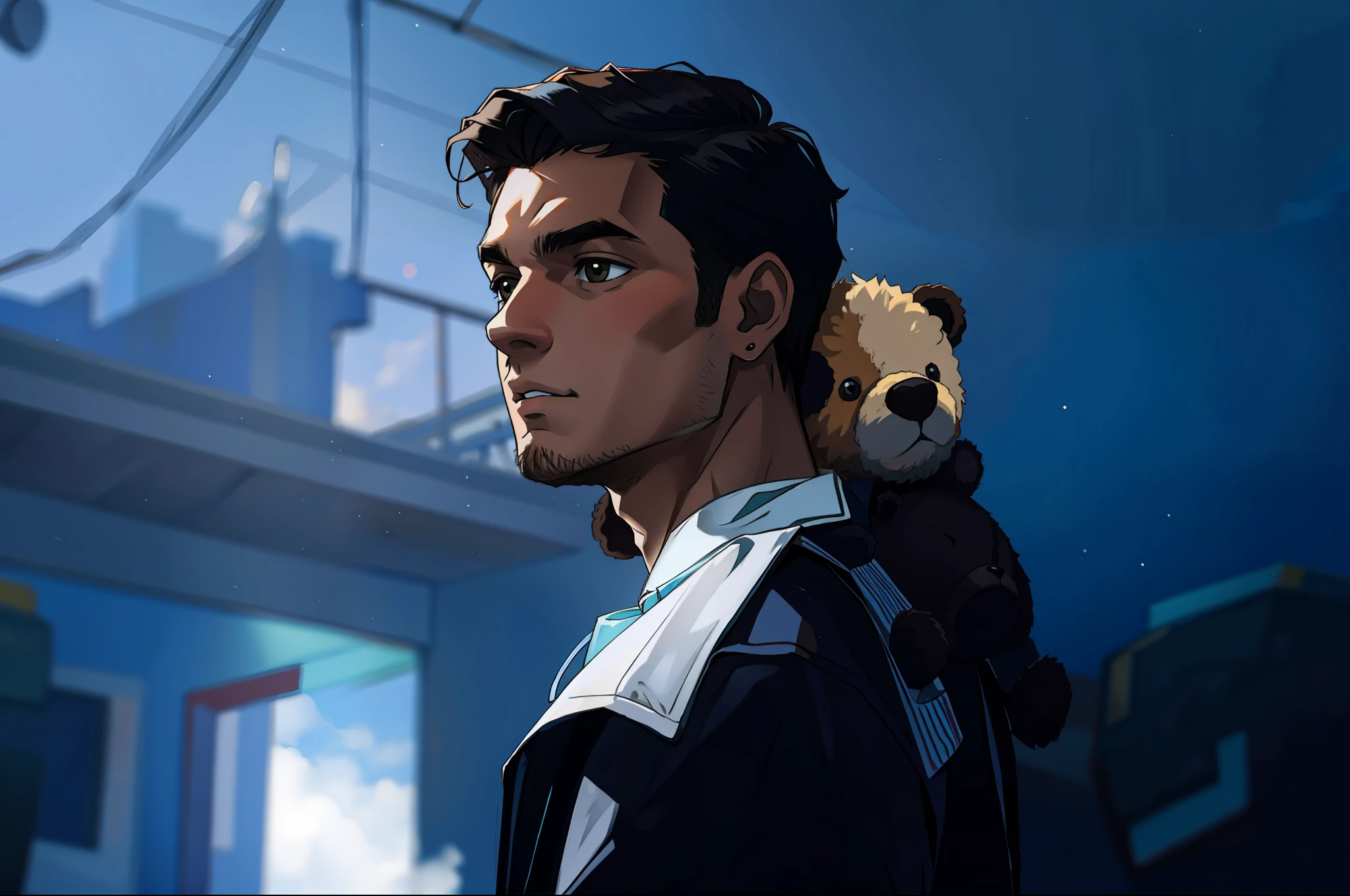 jovem 20 anos, with teddy bear around his neck, sem barba