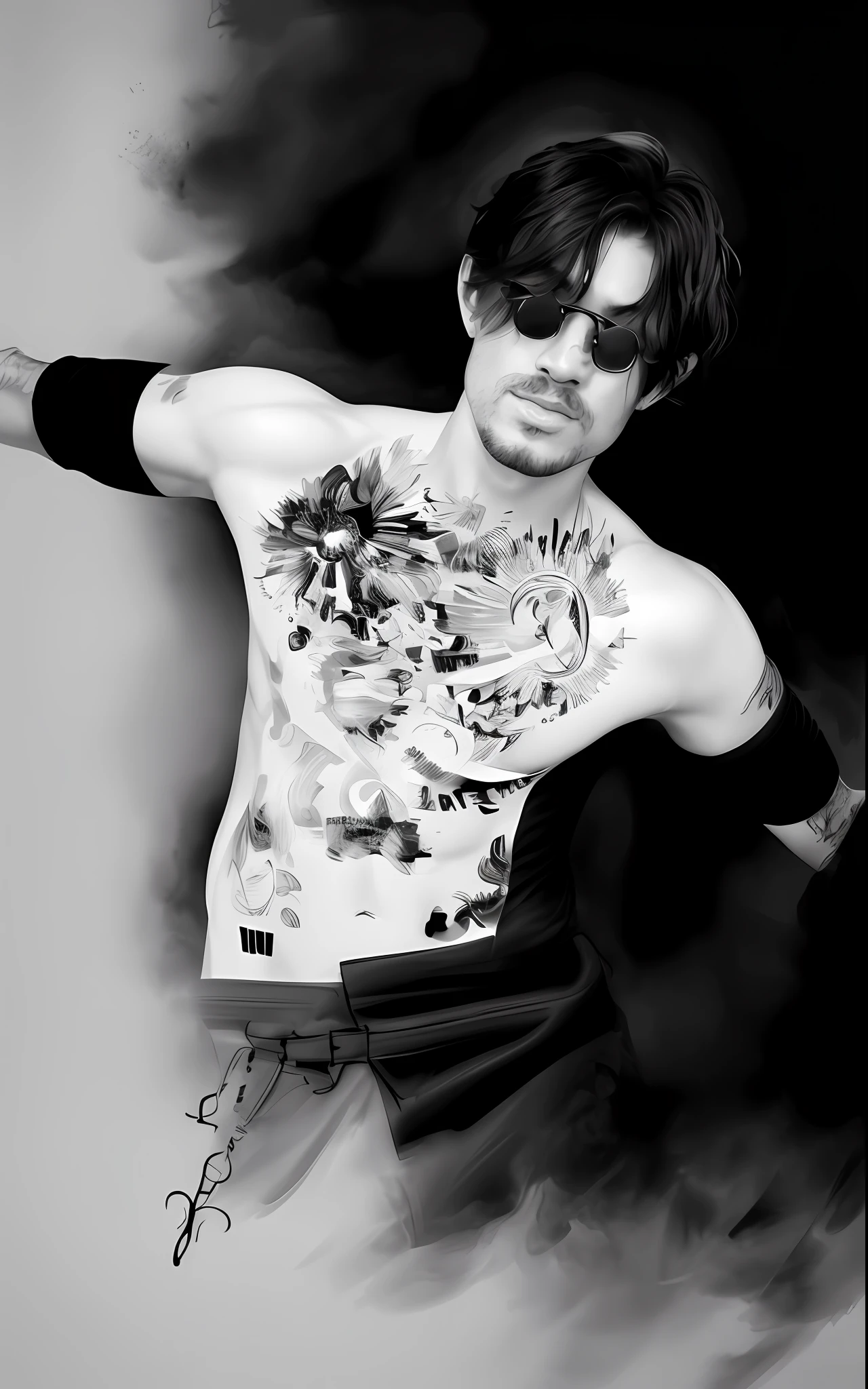 there is a black and white photo of a man, black and white vector art, black and white ink style, an expressive digital painting, black and white artwork, black ink painting, black & white art, expressive digital painting, abstract portrait, expressive beautiful painting, black and white painting, expressive digital art, black and white watercolor