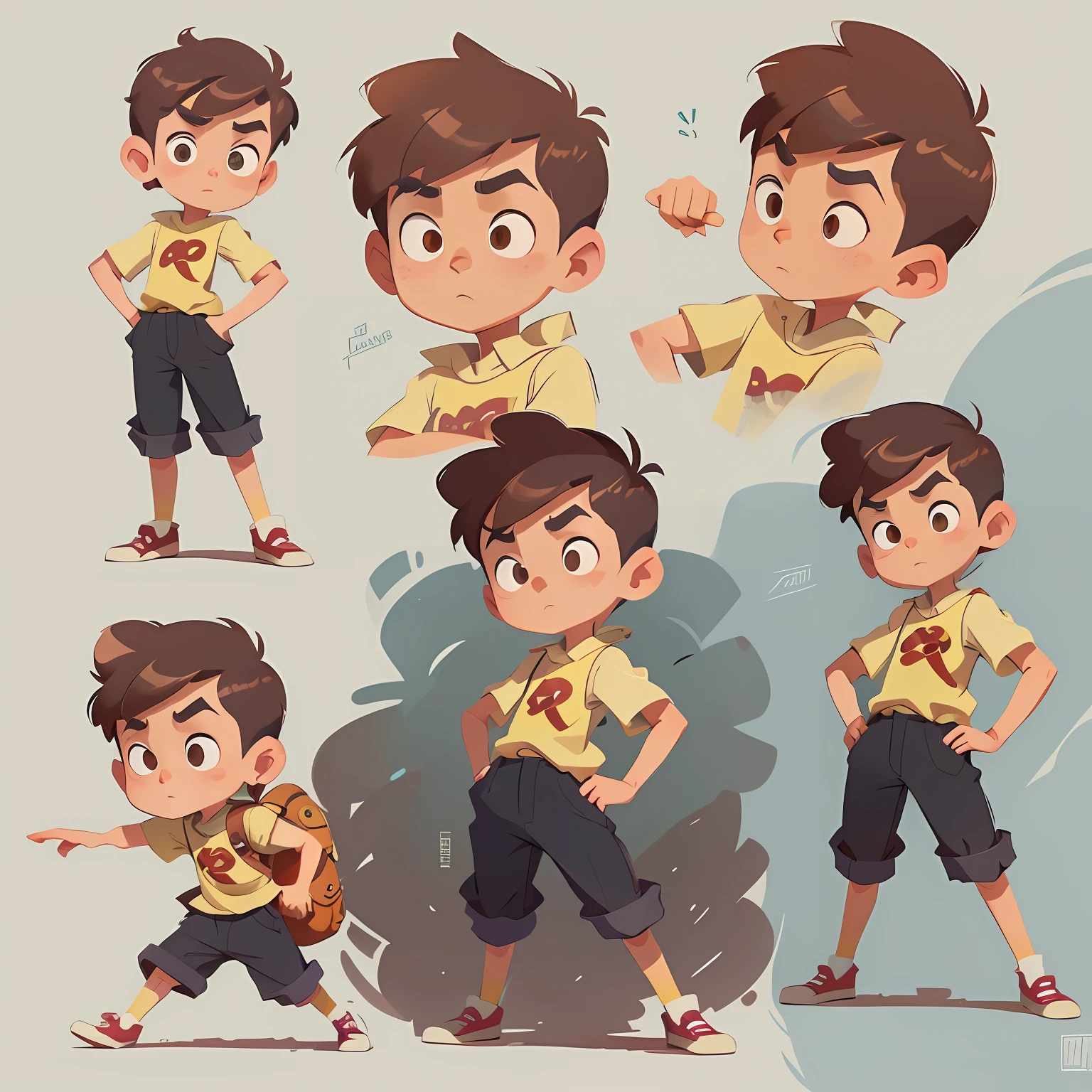 cartoon character of a boy with different poses and poses, cartoon concept art, very stylized character design, stylized character design, highly detailed character design, childrens art in artstation, character design, disney character style, concept art of single boy, animated character design, high quality character design, character exploration, great character design, in style of disney animation, character illustration
