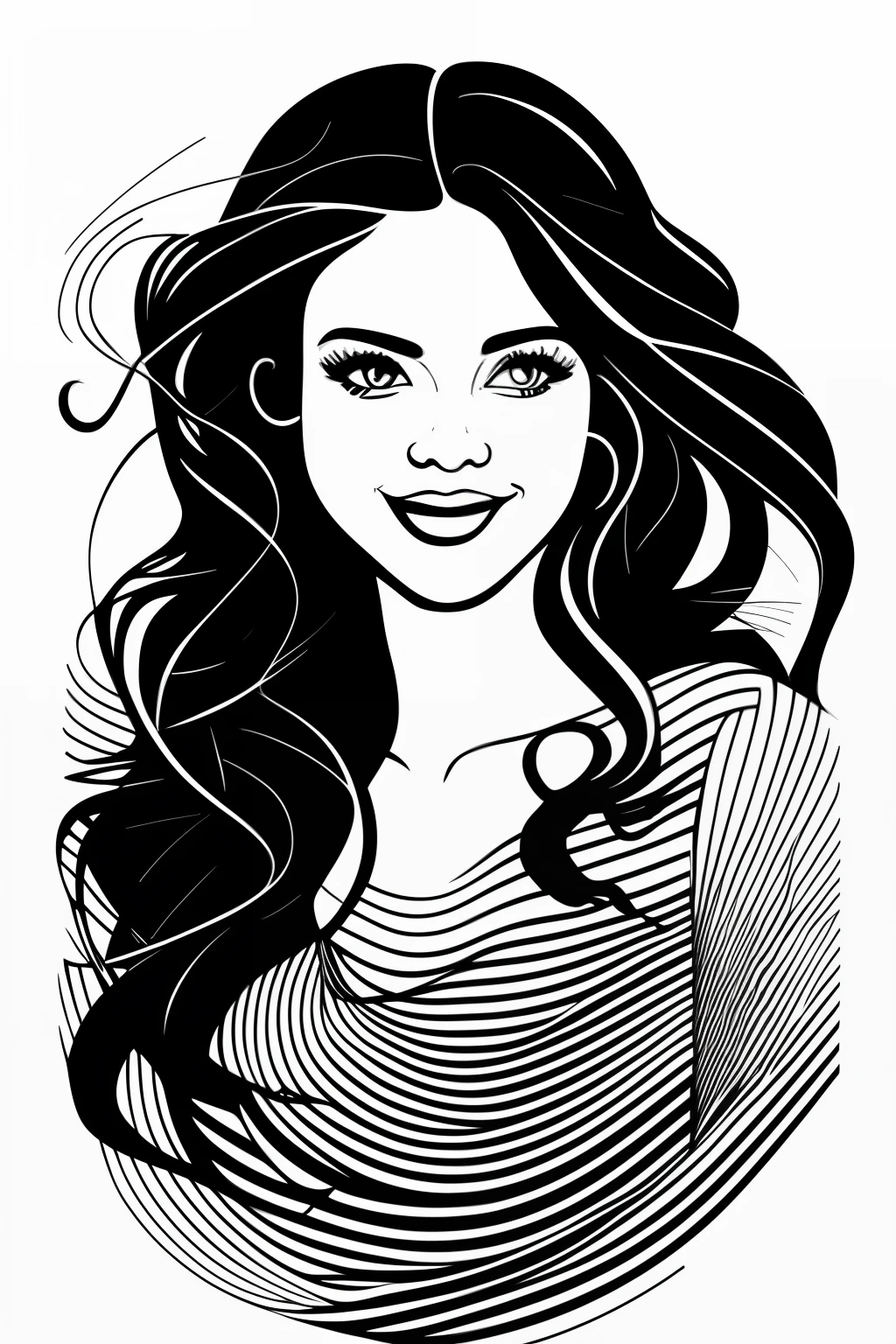 a black and white portait, wilde surfer girl, vector line - art style, illustration black outlining, illustration line art style, thick vector line art, line art portrait, exquisite line art, line art illustration, in style of digital illustration, vector line art, outlined art, vector style drawing, bold line art, glowwave girl portrait, thin line art