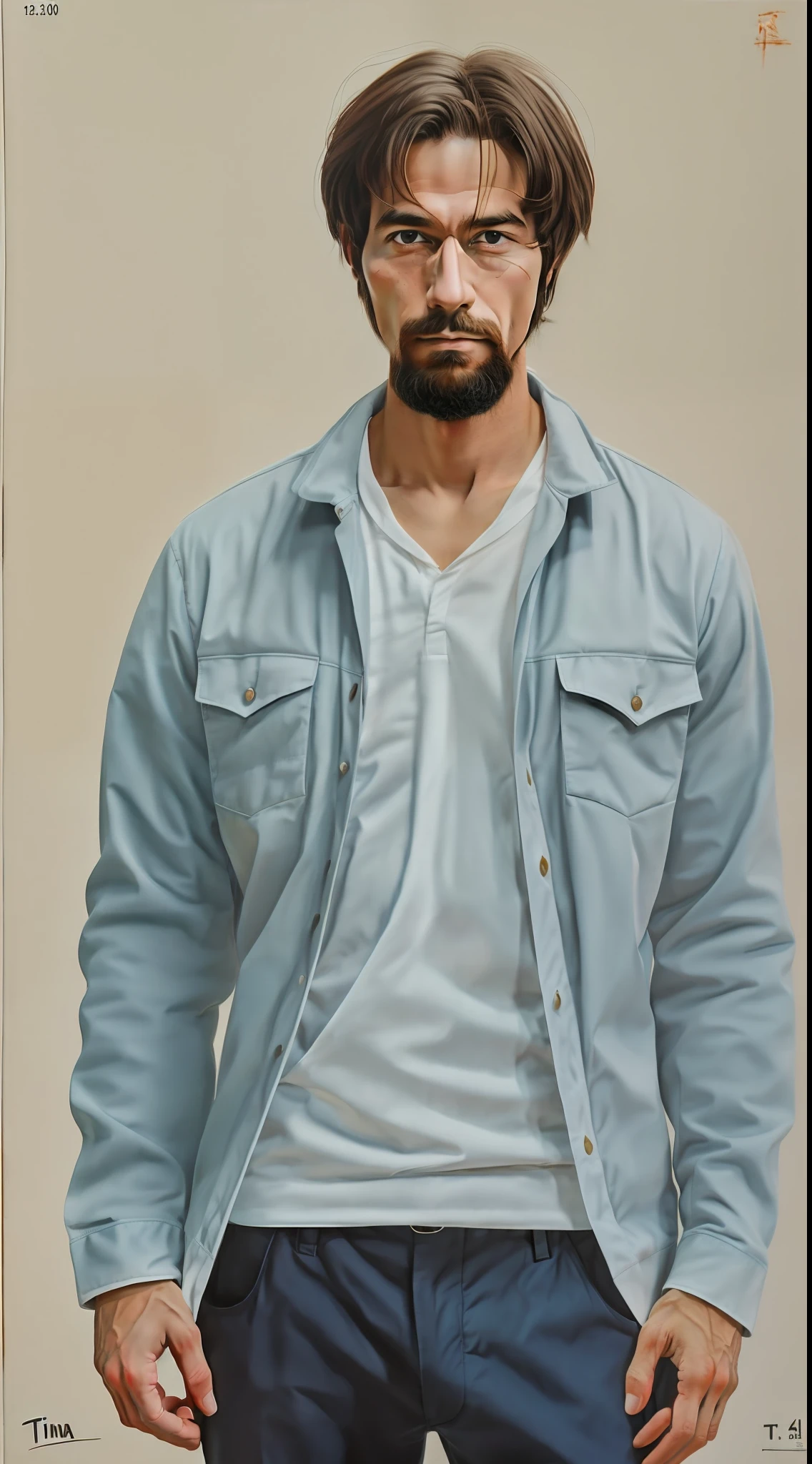 Standing character, Homem, vestindo terno, (Oil painting style 1.2), (fundo branco 1.4), (respingos de tinta 0.8), semi-realista, Ultra Detalhado, highes definition, obra prima