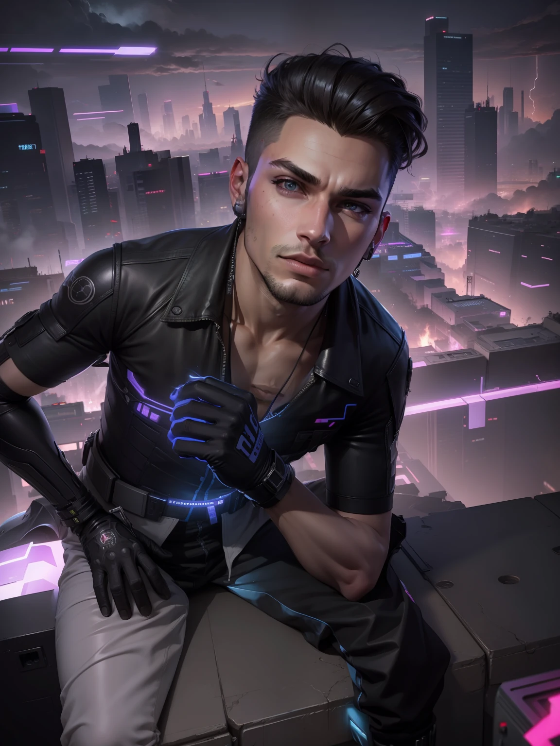 Change background cyberpunk handsome boy, realistic face, 8k, ultra realistic