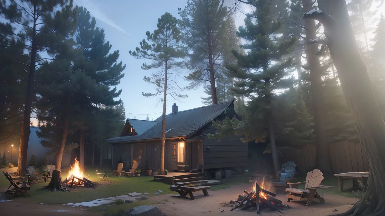 cozy site with a campfire in middle
