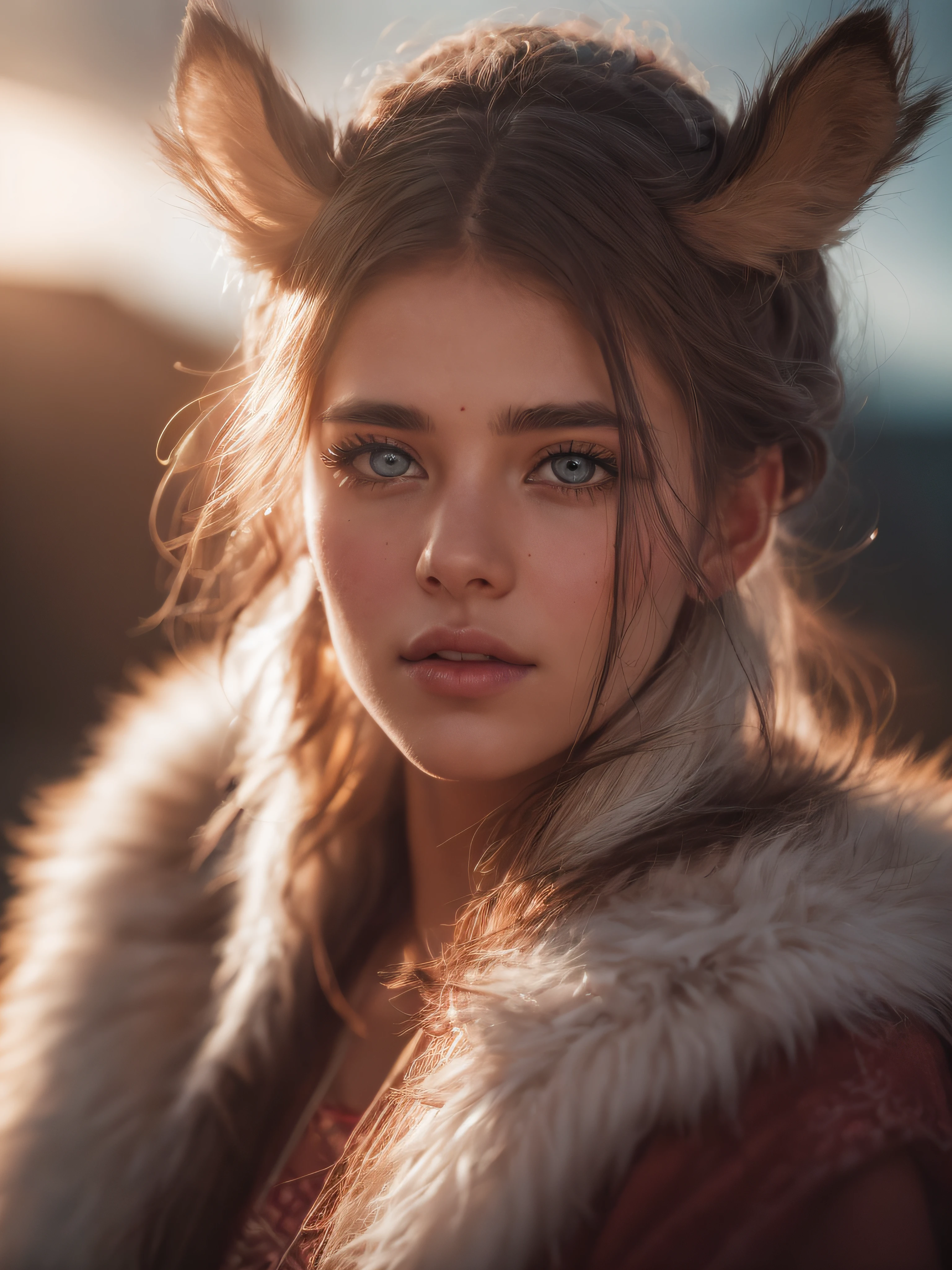 RAW photo, a 22-year-old-girl, prehistoric ice age woman, wearing mamoth fur, (1girl), (realistic), (photo-realistic:1.5), lipstick,(RAW photo, 8k uhd, film grain), Sharp Eyeliner, Blush Eyeshadow With Thick Eyelashes, extremely delicate and beautiful, 8k, soft lighting, high quality, highres, sharp focus, extremely detailed, (sunlight on face), beautiful detailed eyes, extremely detailed eyes and face, masterpiece, cinematic lighting, (high detailed skin:1.2), 8k uhd, dslr, soft lighting, high quality, film grain, Fujifilm XT3