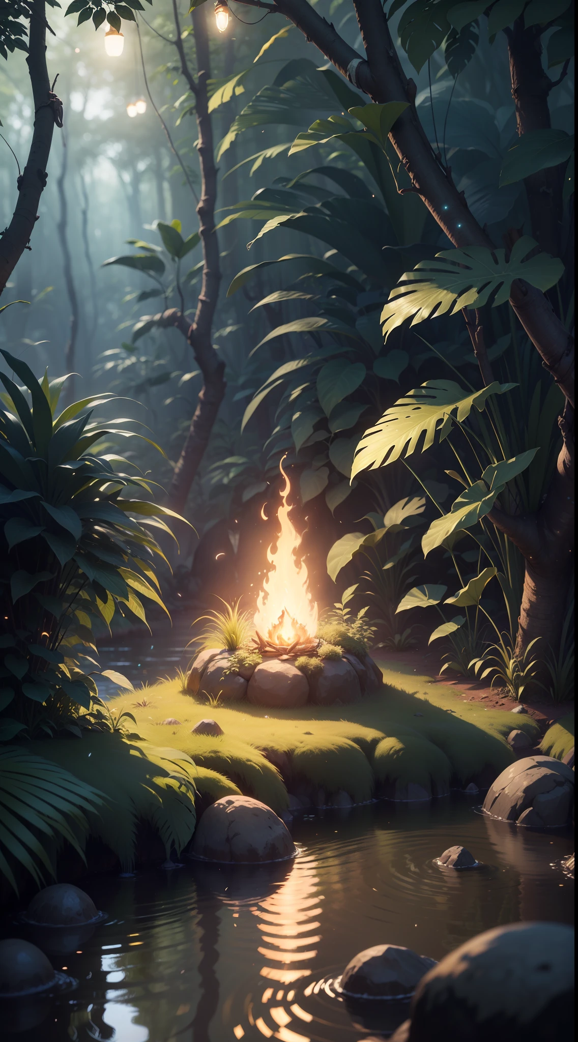 Masterpiece, better quality, (highly detailed CG Unity 8k wallpapers), (better quality), (best illustrations), (best shadows), forest theme with natural elements. Large trees, calm streams, small bright mushrooms, surrounded by delicate leaves and branches, with fireflies and effects of light particles,, (natural elements), (jungle theme), (leaves), (branches), (fireflies), butterflies, (delicate leaves), (glow), (particle effects). , isometric 3D, Octane rendering, ray tracing, super detailed