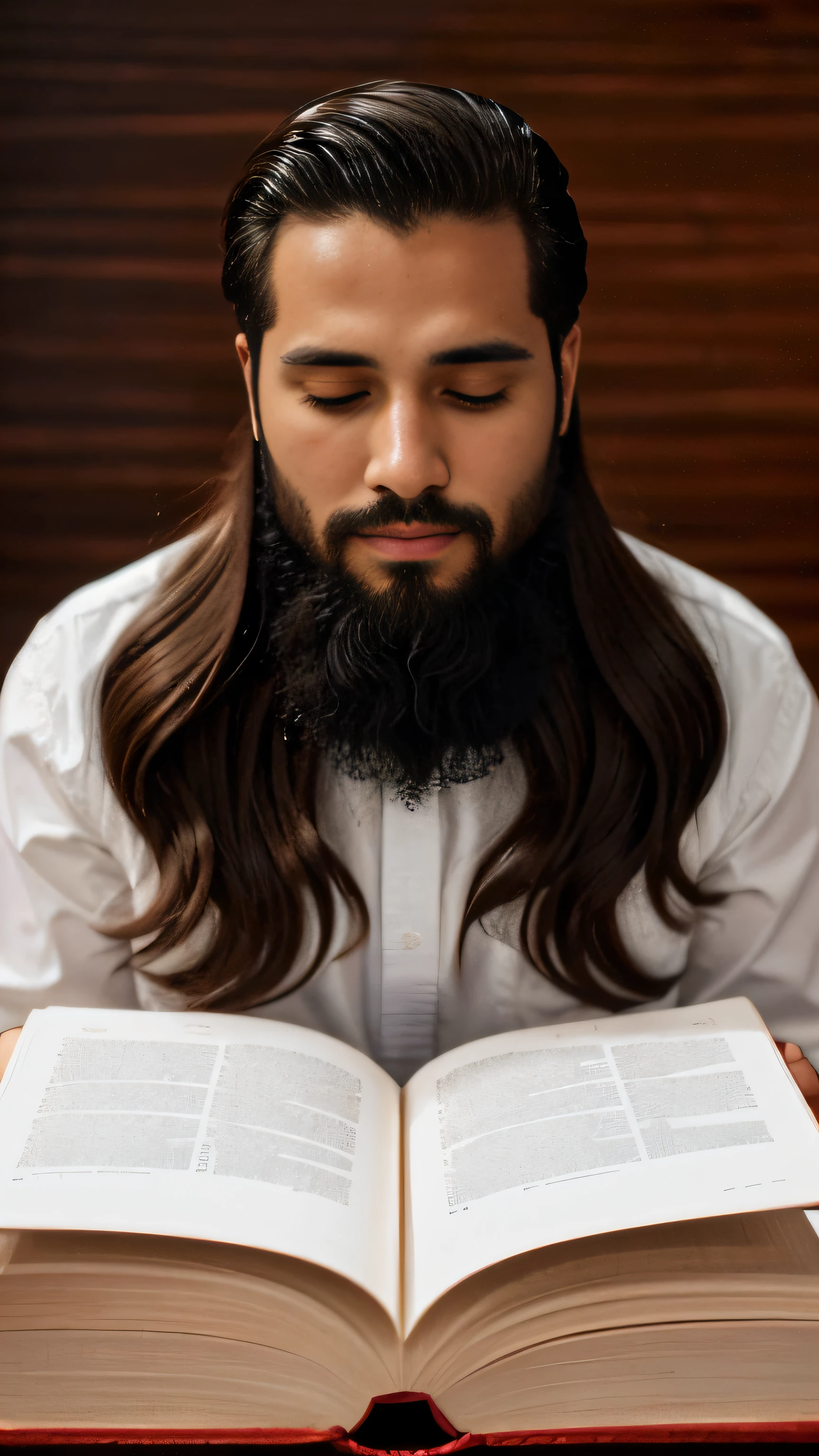 crie um homem cabelo e olhos castanho com um olhar impresionante roupas de evangelico e uma biblia na mao e que ele estaja de pe e de frente