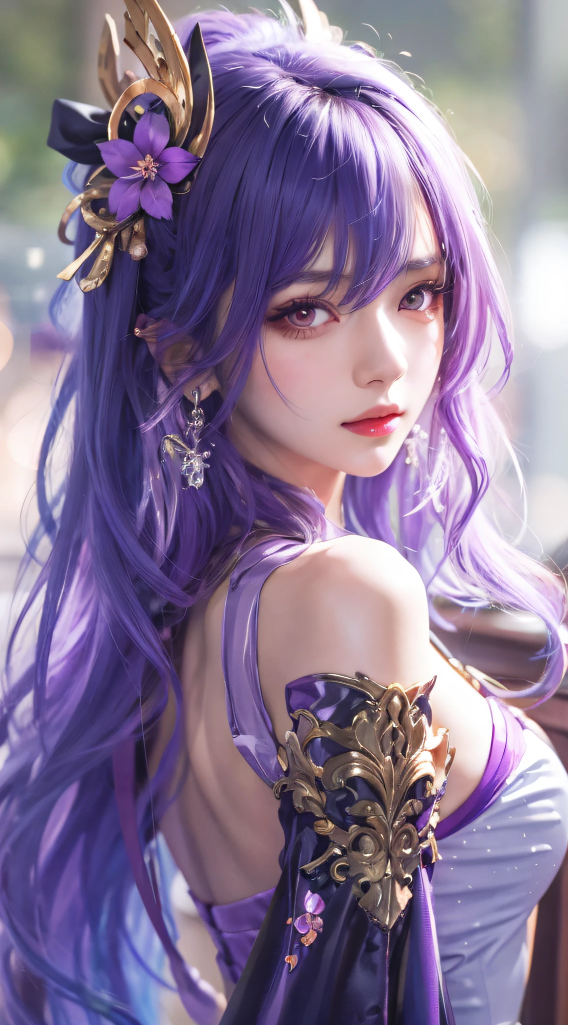 Anime girl posing for photo with purple hair and purple gloves, Portrait Chevaliers du Zodiaque Fille, Extremely detailed Artgerm, Detailed digital anime art, Beautiful anime girl, style of anime4 K, a beautiful anime portrait, Art germ. anime illustration, 8K high quality detailed art, Stunning anime face portrait, Beautiful anime woman, Art germ on ArtStation Pixiv