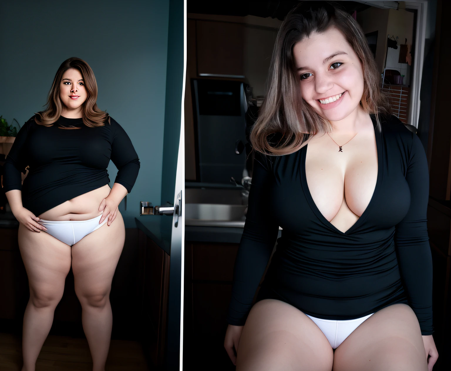 a chubby girl posando de lado, bunda pra cima, cute white panties, virilha, coxas, corpo inteiro, bunda grande, quadril grande, peito grande, Seu peito, o extremamente quente e sexy, Garota sexy, muito sexy, 18 anos