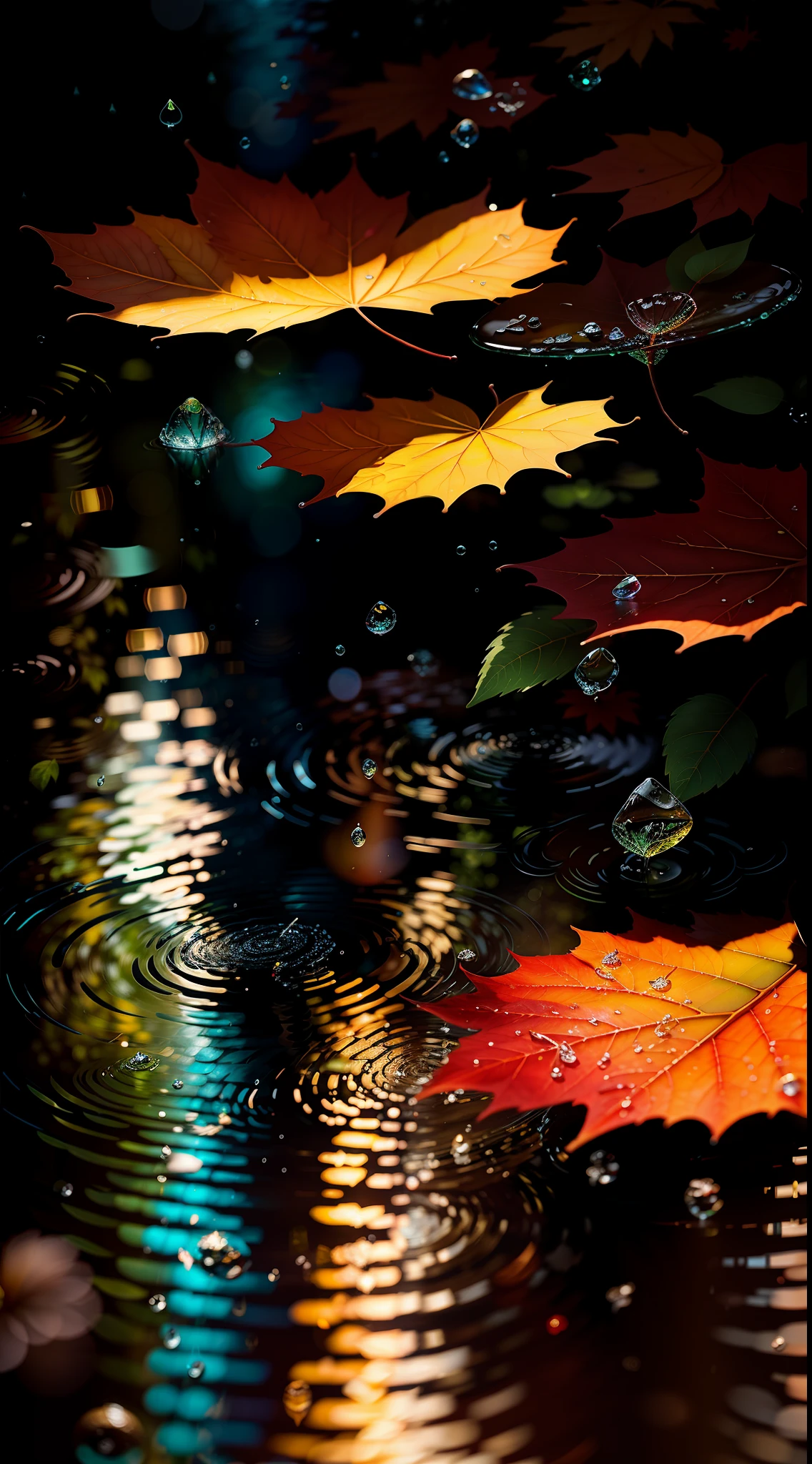 Picture of leaves and raindrops, Romantic landscape style, canon eos 5d mark iv, Sunny impressionism, Traditional Vietnamese, sparkling water reflections, high-quality photo, Stock Photo - AR 2:3 --v 5