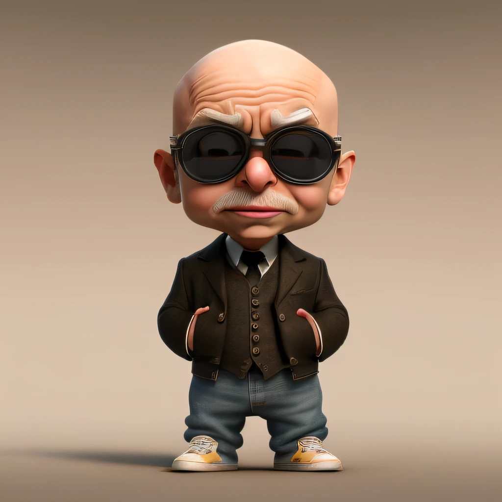 cbzbb, man, brown eyes, bald, no hair, totally bald, with goatee, light beard, 40s, brown, thin glasses, with headphones, character, cute, small, handsome, Devian Art, Trending Artstation, Digital Art , Detailed, Cute, Realistic, Humanoid, Character, Tiny, Cinematic Sho, Cinematic Lights, Elon Musk, Looks happy