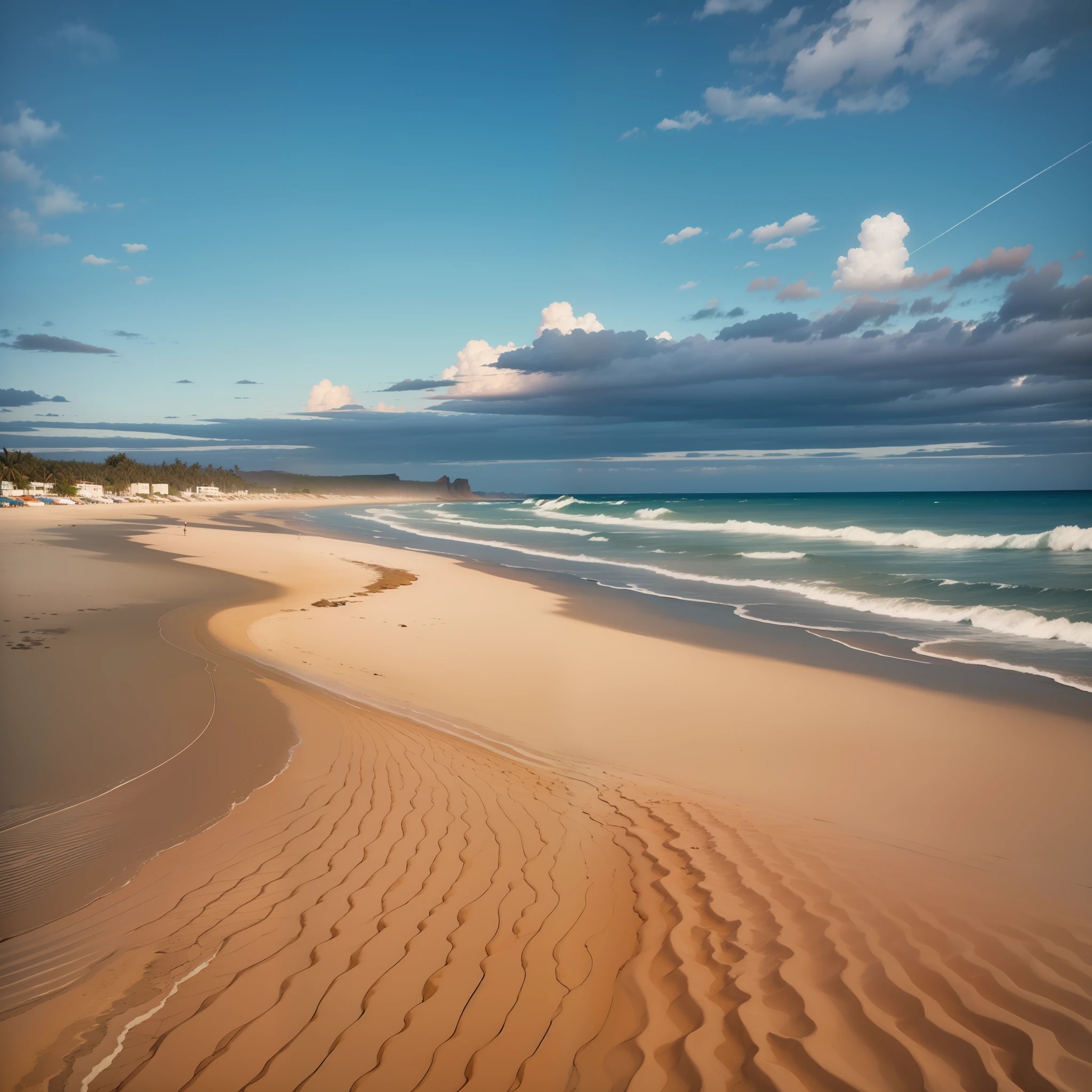 praia deserta ao amanhecer do dia, with clouds in the sky