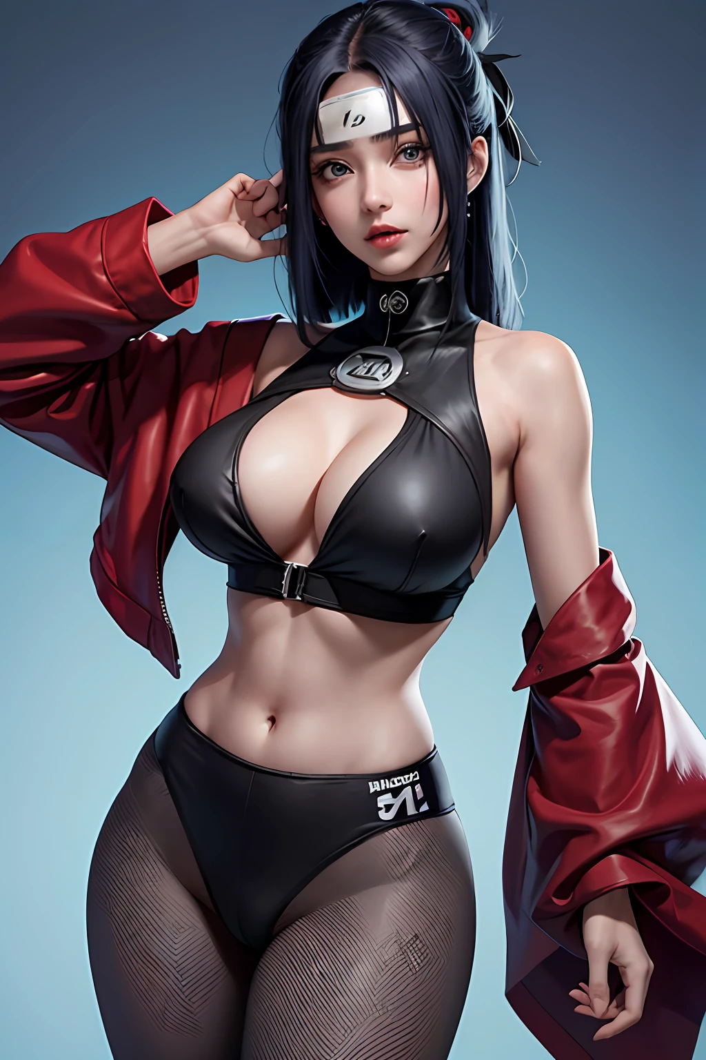 Realista, high-resolution, 1 menina, cabelo curto Azul, ambar eyes, pequenas pintas sob os olhos, camisa azul aberta, yoga pants, big breasts visible, pernas longas, abdominais apertados, dedos de camelo, sexually bit her lip, Konan Naruto, Naruto Cute, Naruto Shipuden, Boruto, - Konan Png, Transparent Png