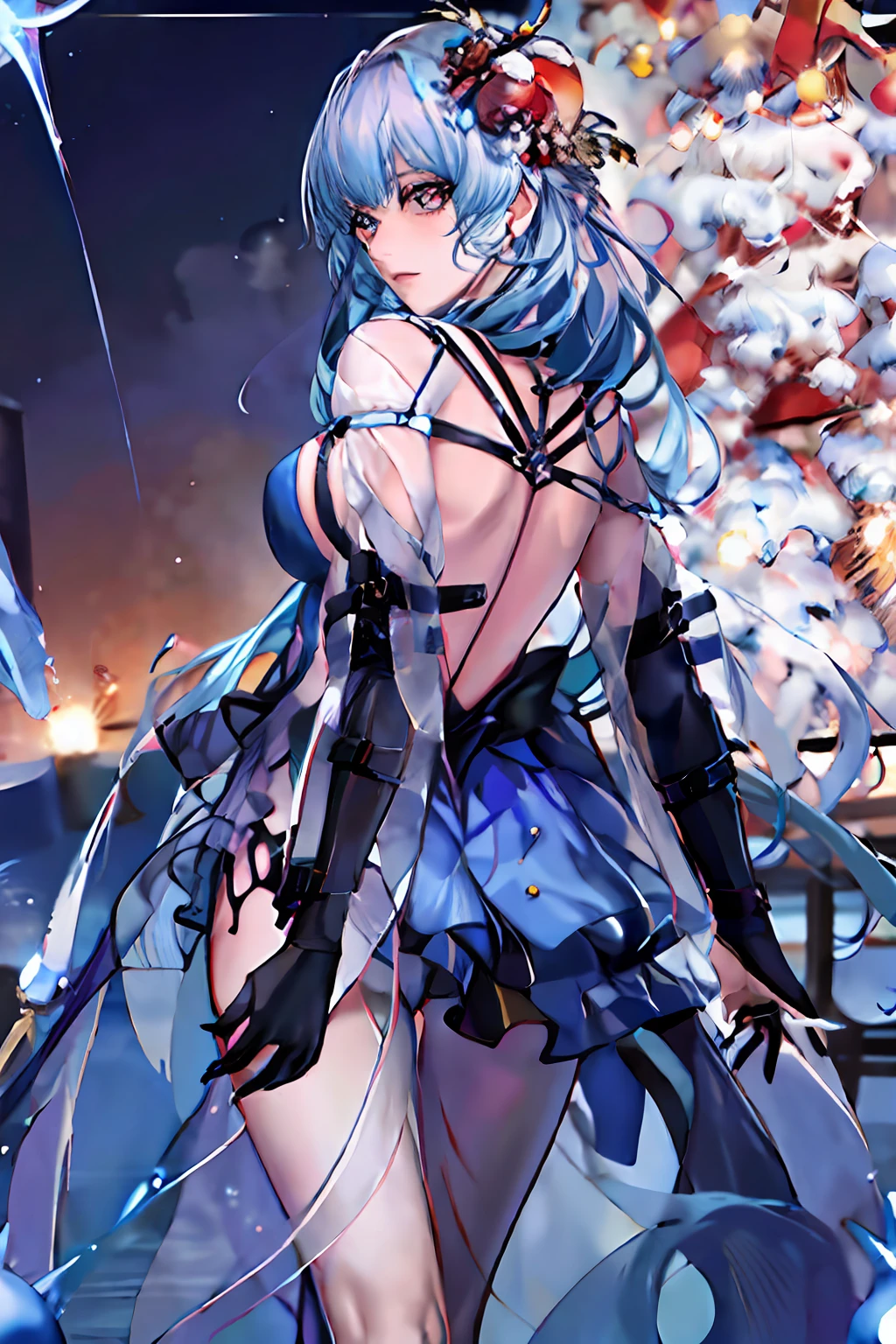 Rimuru Tempest female with long light blue hair, olhos amarelos e peito grande