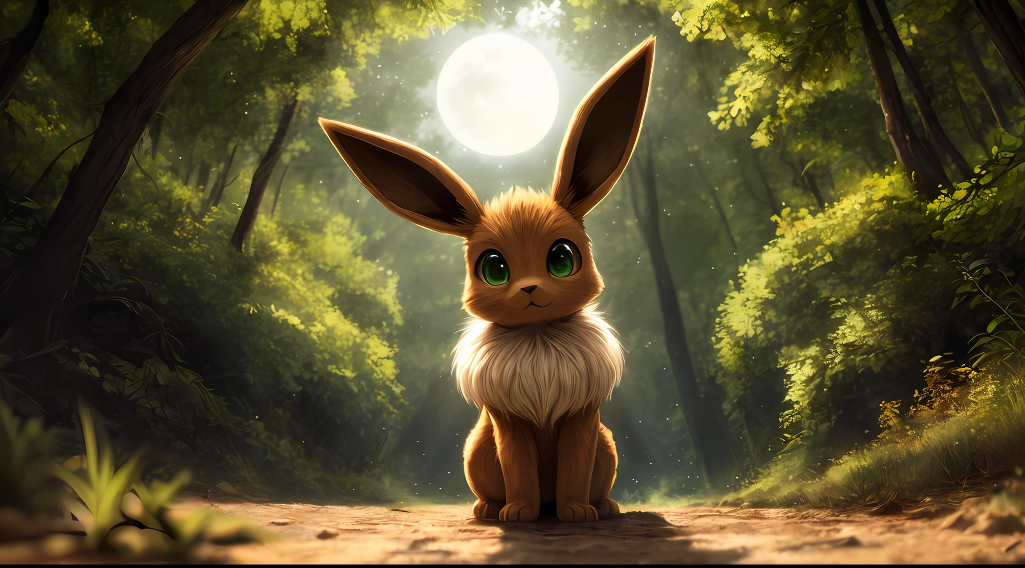 The little bunny is a child who likes to ask why,She always had a lot of big questions in her little head。。。,Like what,Why do carrots grow in the ground and not on trees?Why is the moon in the water after being scooped up,It becomes a small moon?Why do the stars in the sky always blink, Solo ((feral eevee)) with ((brown body)) and (white neck tuft) and ((Fluffy tail)) and ((clear green eyes)), (detailed feral brown fox eevee), (Detailed lighting), (detailed brown fox fur), Break, (Cinematic lighting), ((Detailed background)), ((Depth of field)), (half body shadow), ((Sunlight)), Break, ((Intricate, High detail, Film photography, Sharp focus, RAW candid cinema, Realistic, Photorealistic, analogue style, Subsurface scattering, Masterpiece, Best quality, Ultra photo realsisim, 8K)),