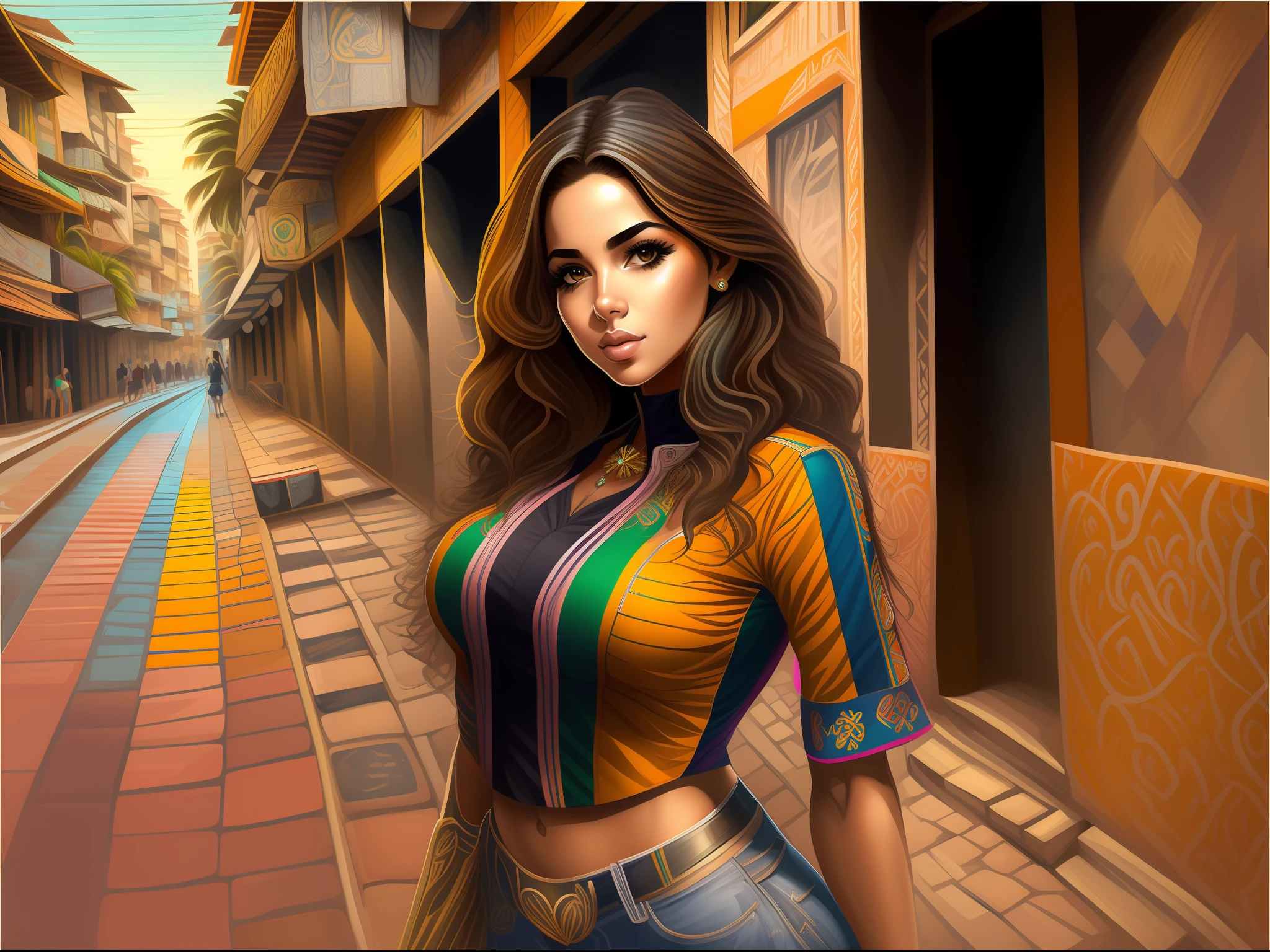 nice brazilian woman, Bonito, cabelos curtos e cacheados, nice pose, anatomia perfeita, usando roupas casuais, chapinhar, Rua, High detail, alta qualidade, Detalhes, Beautiful, Cor vibrante