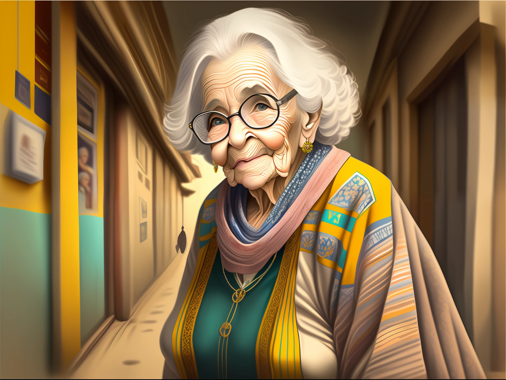 Pleasant Brazilian elderly woman, Bonito, cabelos curtos e cacheados, nice pose, anatomia perfeita, usando roupas casuais, chapinhar, Rua, High detail, alta qualidade, Detalhes, Beautiful, Cor vibrante