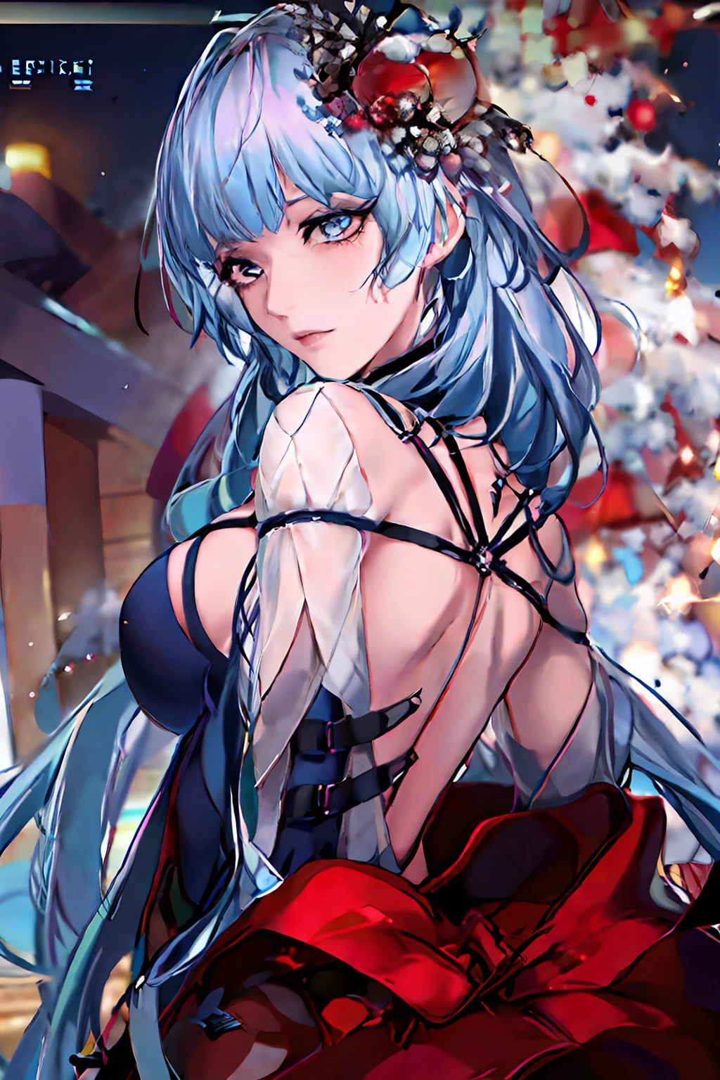 Rimuru Tempest female with long light blue hair, olhos amarelos e peito grande