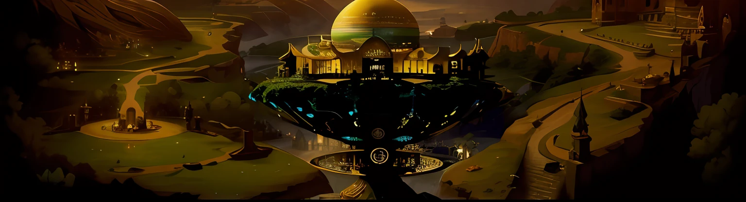 There is an image of a very tall tower with a house on top, elven palace of ghemathar, utopia solarpunk, exterior do templo scifi, Solarpunk Cidade, Vila Solarpunk, futuristic palace, arquitetura solarpunk, utopia futurista solarpunk, elven architecture, Futuristic Persian Palace, ancient biomechanical temple, Cantina Solarpunk, Pintura fosca elaborada