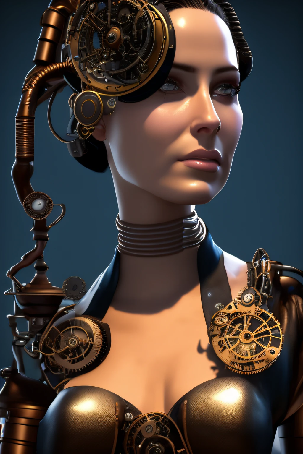 ciborgue de corpo inteiro| retrato de corpo inteiro| rosto detalhado| symmetr| steampunk| cyberpunk| ciborgue | intrincado detalhado| escalar| hiperrealista| cinematic lighthing| arte digital| arte conceitual| estilo mdjrny-v4 gabriel