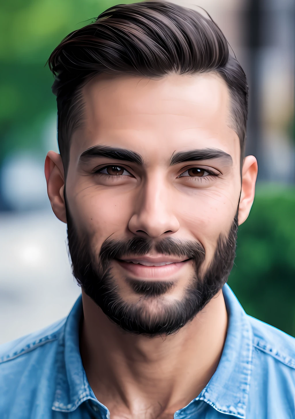 Pretty handsome latino, detailed face, best quality, high quality, skin indentation, skin pores, textured skin, analog, film grain, detailed eyes, perfect mouth, 8k, uhd, 8k uhd, closed mouth, casual clothes, beard, pale skin,