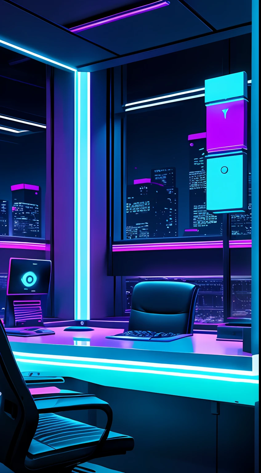 futuristic neon cyberpunk business office objects