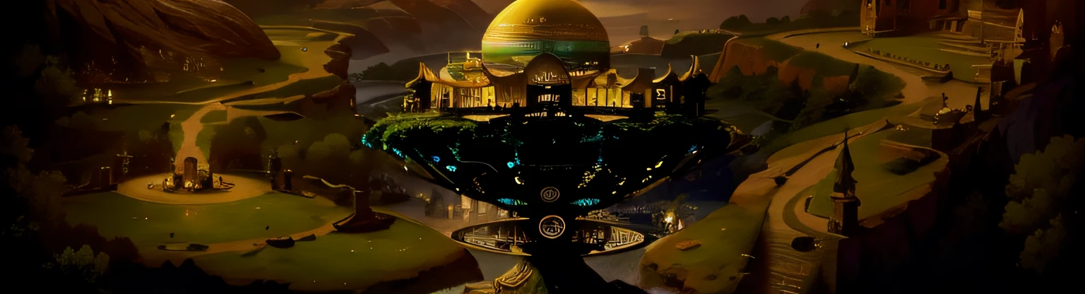 There is an image of a very tall tower with a house on top, elven palace of ghemathar, utopia solarpunk, exterior do templo scifi, Solarpunk Cidade, Vila Solarpunk, futuristic palace, arquitetura solarpunk, utopia futurista solarpunk, elven architecture, Futuristic Persian Palace, ancient biomechanical temple, Cantina Solarpunk, Pintura fosca elaborada