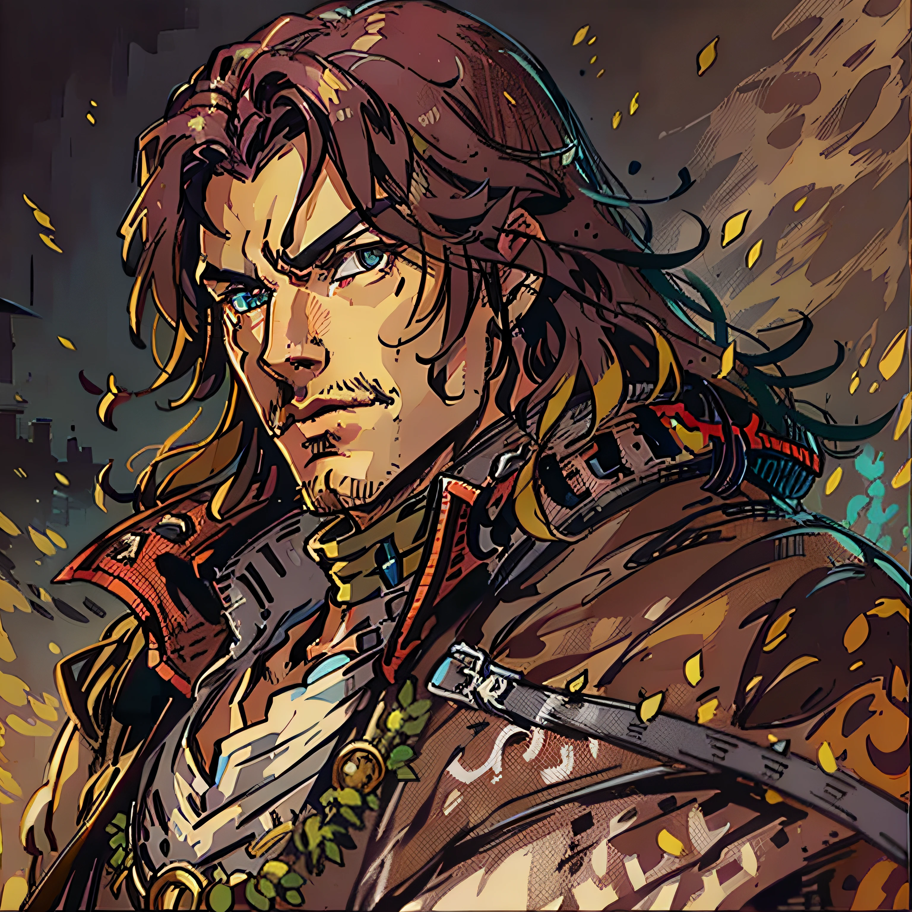 trevor belmont, castlevania, RPG character, medieval fantasy, close up portrait