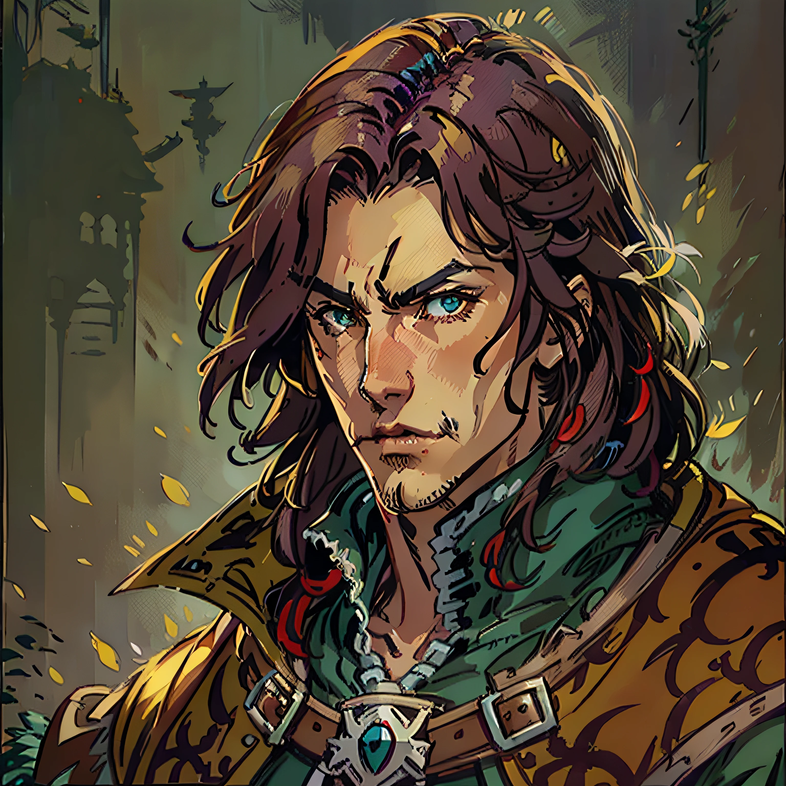 trevor belmont, castlevania, RPG character, medieval fantasy, close up portrait