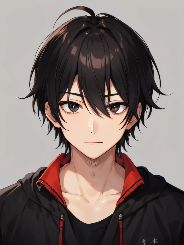 1 male、A dark-haired、Black eyes、bright expression
